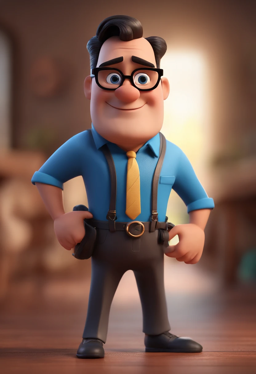 Cartoon character of a man with black glasses and a blue shirt, animation character, Caractere estilizado, animation style rendering, 3D estilizado, Arnold Maya render, 3 d render stylized, toon render keyshot, Personagem 3D, Personagem 3D, 3d rendering stylized, 3 d character render, personagem de desenho animado, Personagem de close up, Pose de personagem, (Estilo Pixar) (master part:1.2) (Bokeh) (best quality) (pele detalhada) (textura detalhada) (8k) (argila) (Cinematic lighting) (foco nítido