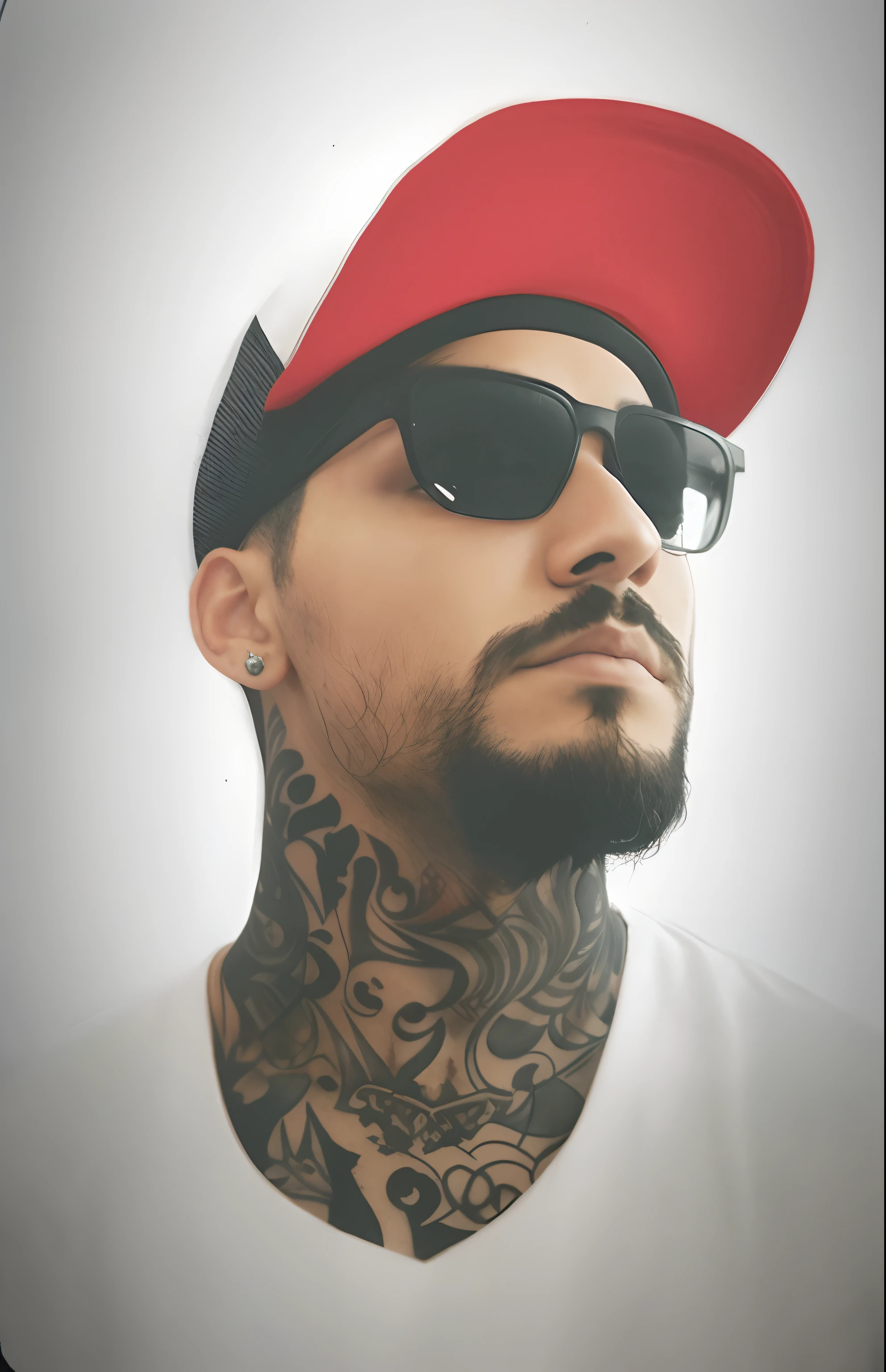 there is a man with a tattoo on his neck and a red hat, inked, neck tattoos, tatoo, tattooed, with facial tattoo, tatto, profile image, inspired by Nathan Oliveira, mohamed reda, inspired by Byron Galvez, tony sandoval. realistic, inspired by Nuno Gonçalves, with tattoos, inspired by Camilo Egas