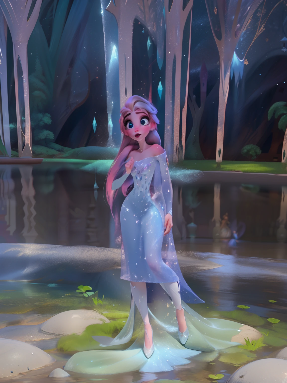 Elsa-Ariel Fusion, Mesclando modelos, melting, Roupas da Ariel, 1girl, Beautiful, character, Woman, female, (master part:1.2), (melhor qualidade:1.2), (sozinho:1.2), ((pose de luta)), ((campo de batalha)), cinemactic, olhos perfeitos, pele perfeita, perfect lighting, sorrir, luz, cor, pele texturizada, detalhe, Beleza, maravilha, ultra-detalhado, rosto perfeito