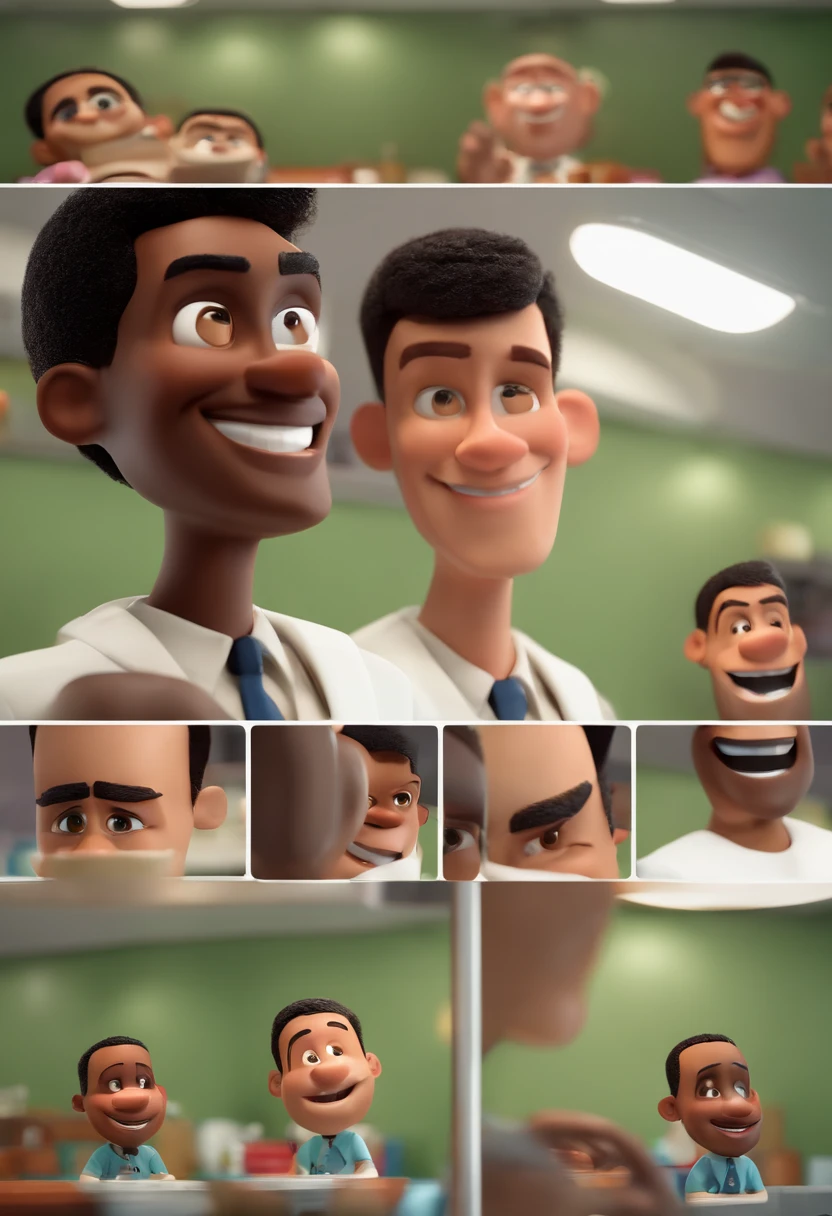 Black dentist in dental office, dente, sorrindo, olhos castanhos, cabelo liso castranho e longo, com jaleco branco, Caractere estilizado, animation style rendering, 3D estilizado, 3 d render stylized, toon render keyshot, Personagem 3D, Personagem 3D, 3d rendering stylized, 3 d character render, personagem de desenho animado, Personagem de close up, Pose de personagem, (Estilo Pixar) (master part:1.2) (Bokeh) (melhor qualidade) (pele detalhada) (textura detalhada) (8k) (argila) (Cinematic lighting) (foco nítido