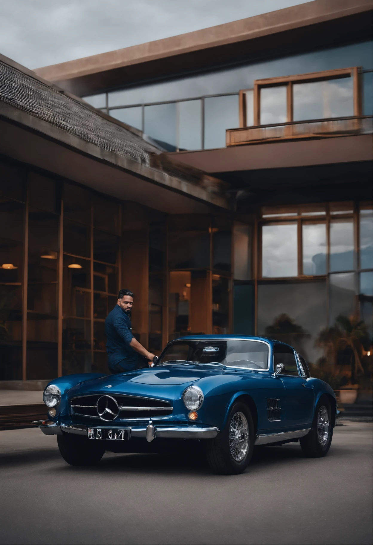 Homem com carro Onix azul contando dinheiro