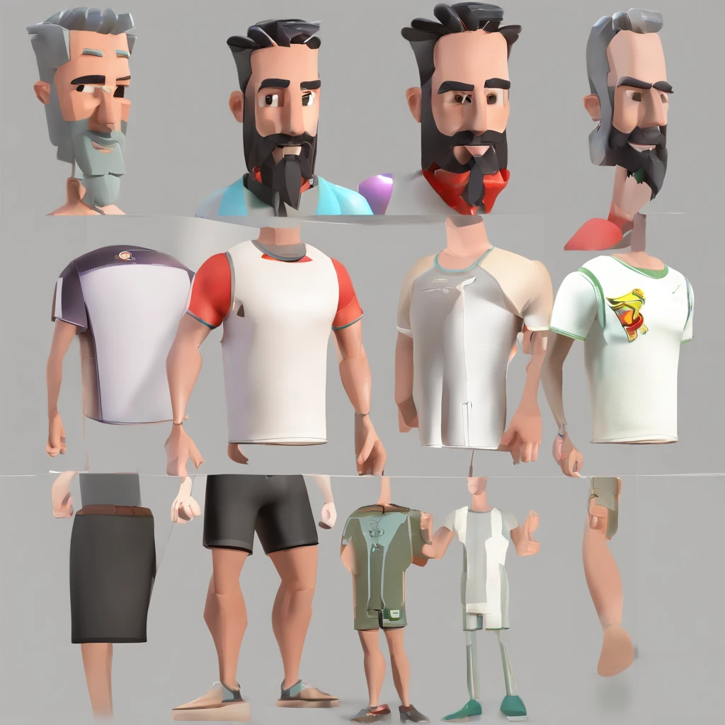 Criar um personagem no estilo Pixar. Trata-se de um homem de 30 anos, com barba, Branco, com cabelos castanhos curtos e um quiff, e olhos castanhos. Ele deve estar na frente de um computador, Trabalhar como designer