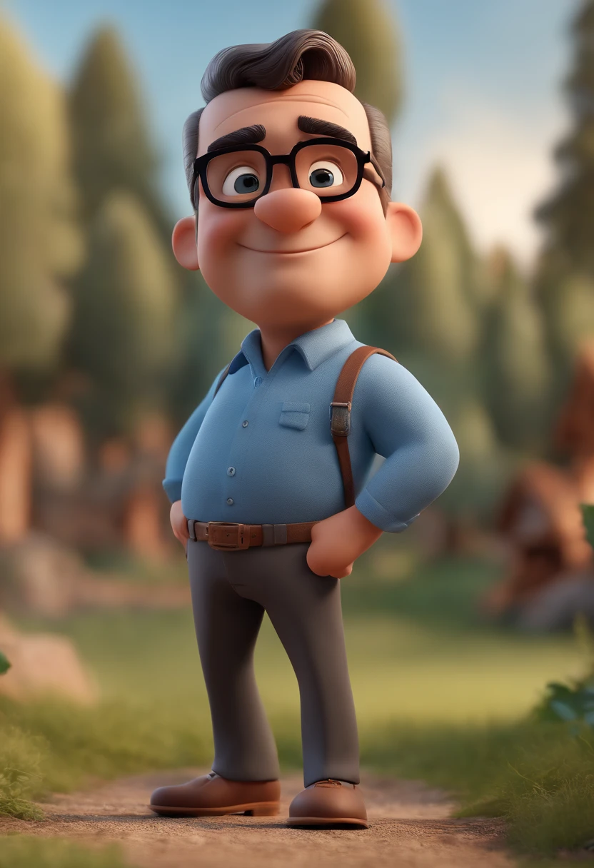 Cartoon character of a man with black glasses and a blue shirt, animation character, Caractere estilizado, animation style rendering, 3D estilizado, Arnold Maya render, 3 d render stylized, toon render keyshot, Personagem 3D, Personagem 3D, 3d rendering stylized, 3 d character render, personagem de desenho animado, Personagem de close up, Pose de personagem,  (Estilo Pixar) (master part:1.2) (Bokeh) (best quality) (pele detalhada) (textura detalhada) (8k) (argila) (Cinematic lighting) (foco nítido