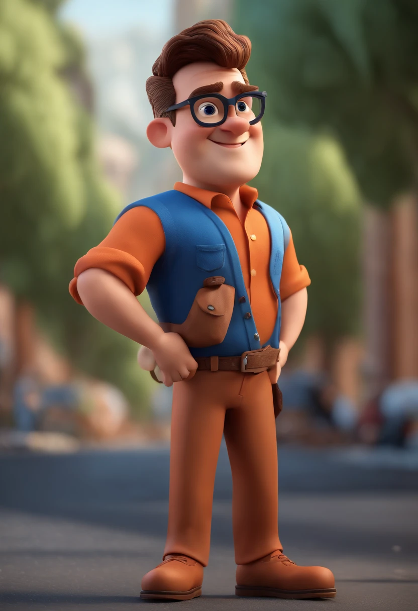 Cartoon character of a man with black glasses and a blue shirt, animation character, Caractere estilizado, animation style rendering, 3D estilizado, Arnold Maya render, 3 d render stylized, toon render keyshot, Personagem 3D, Personagem 3D, 3d rendering stylized, 3 d character render, personagem de desenho animado, Personagem de close up, Pose de personagem,  (Estilo Pixar) (master part:1.2) (Bokeh) (best quality) (pele detalhada) (textura detalhada) (8k) (argila) (Cinematic lighting) (foco nítido