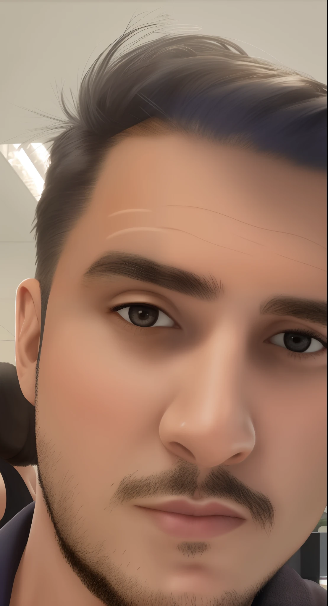 Homem com bigode e barba de camisa azul, estilo de arte realista, estilo de arte fotorrealista, rosto realista detalhado, autorretrato realista, imagem realista, semi-realistic rendering, rosto detalhado realista, rosto realisticamente renderizado, Realistic portrait, rosto perfeito sombreado realista, rosto realista altamente detalhado, rosto detalhado e realista, rosto realista e detalhado