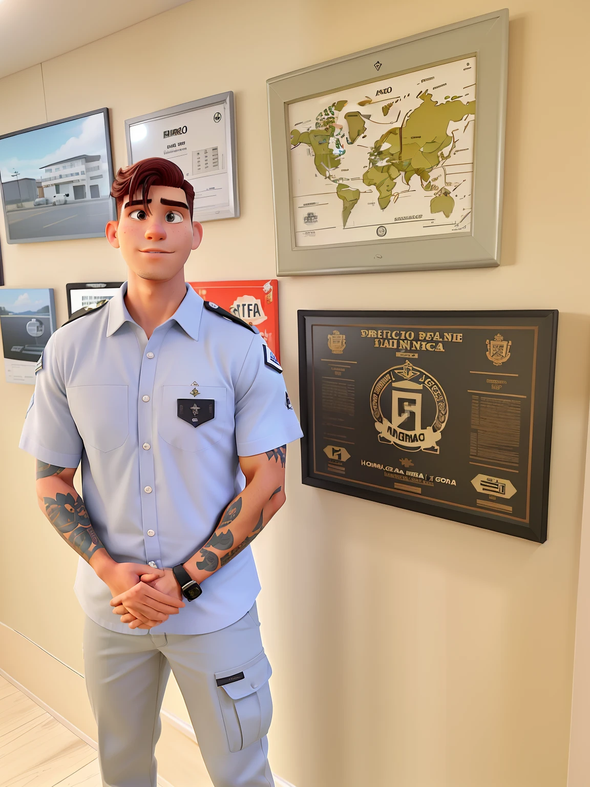 Homem moreno cabelo preto corte estilo militar com uniforme de treinamento branco de krav maga
