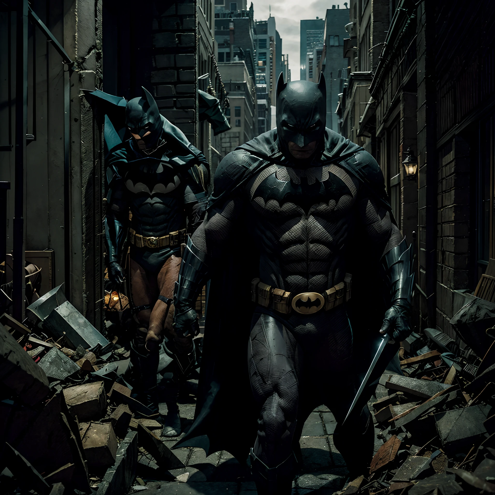 In the heart of Gotham City, A terrifying threat looms over the city. Batman is called in to investigate a series of mysterious disappearances. As you follow the clues, He discovers a group of villains forming a sinister alliance, liderada pelo temido Espantalho.

Enquanto enfrenta seus inimigos um a um, The Dark Knight discovers that the Scarecrow's true goal is not just to sow fear, but also steal an ancient and powerful mind-controlling artifact.

Determinado a impedir o plano nefasto, Batman mergulha nas profundezas de Arkham Asylum, onde o Espantalho montou sua base secreta. Fighting a horde of monsters created by the villain's toxin, The hero finally makes it to the final showdown.

But the Scarecrow has one final trick up his sleeve - he reveals that the artifact is actually a weapon capable of destroying Gotham City. With the city on the brink of chaos, Batman needs to use all his skills and wits to stop him.

In an epic showdown, Batman finally manages to defeat the Scarecrow and disables the weapon of destruction. Gotham City is saved, But the price is high. The hero realizes that his actions have consequences and that, Sometimes, Sacrifice is necessary to protect the greater good.

The story ends with Batman reflecting on his role as Gotham's protector and preparing to face the challenges ahead, Knowing that even the biggest threats can't break your resolve to keep the city safe. A lenda do Batman continua, inspiring hope in the hearts of those who need it most.