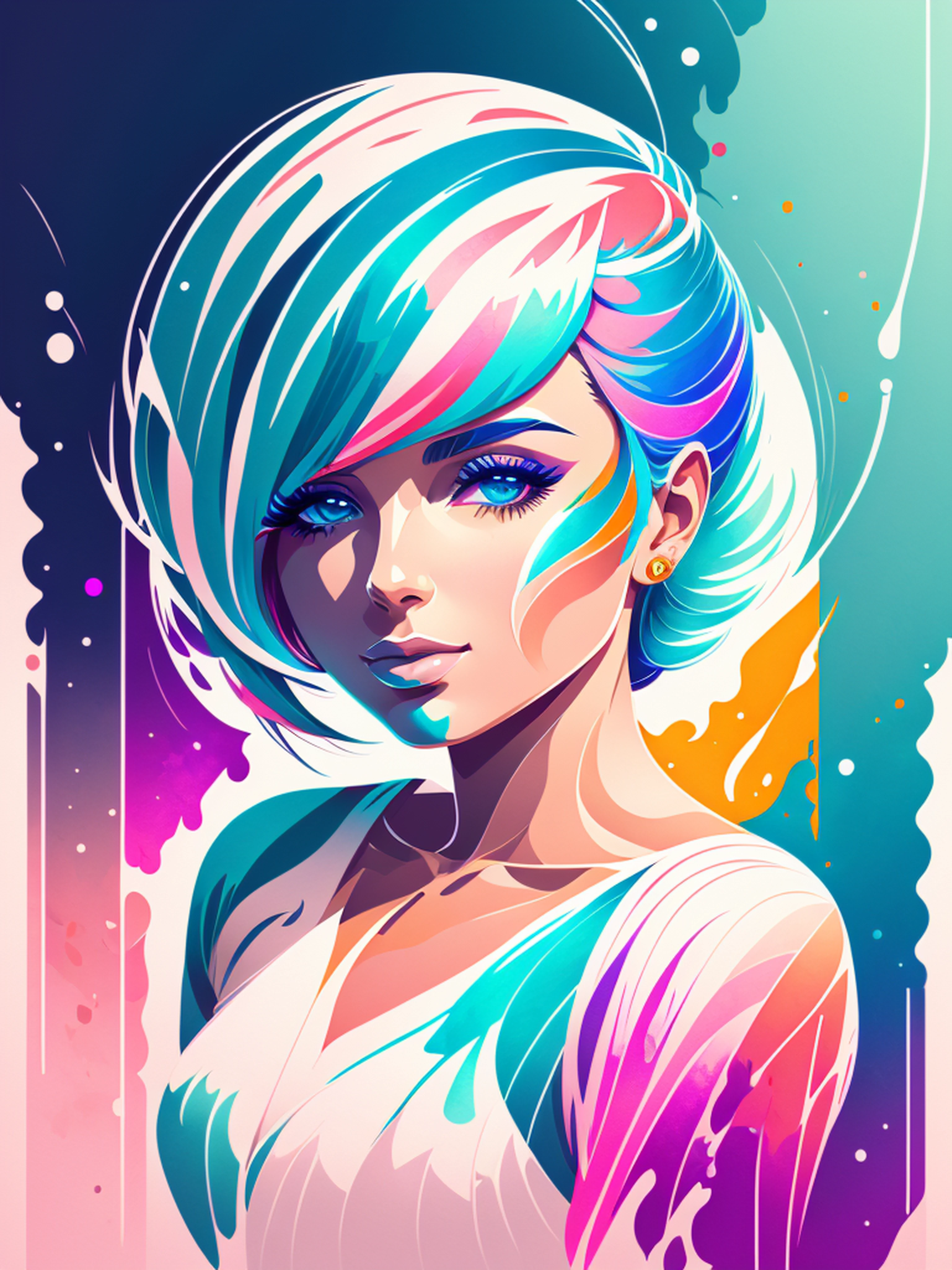 mulher colorido com cabelo longa, um fundo branco, arte vetorial, Vencedor do concurso da Shutterstock, neofauvismo, pintado em aquarelas brilhantes, full-colour illustration, Pintura digital vibrante, estilo de arte vetorial, pintura digital colorida, A Beautiful Vector Art Illustration