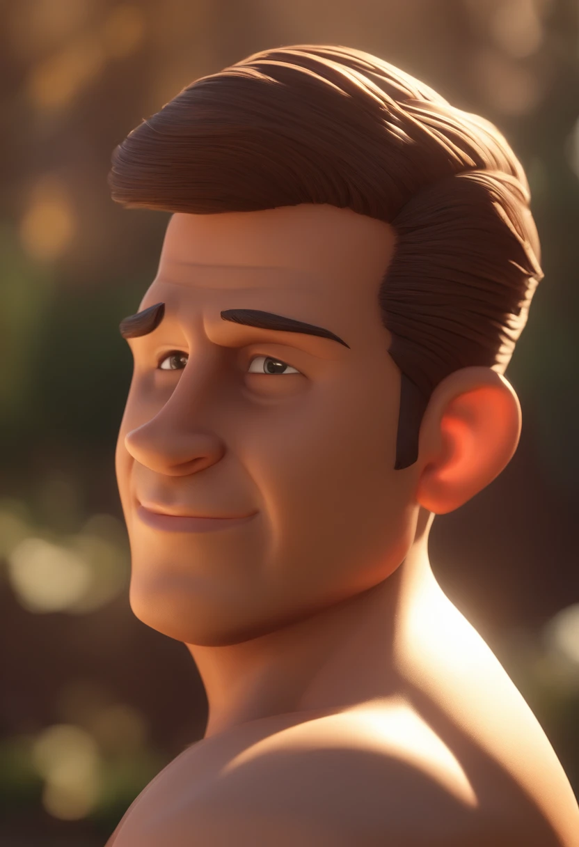 Cartoon character of a man who enjoys bodybuilding, cabelos castanhoseuma com blusapreta,animation character, Caractere estilizado, animation style rendering, 3D estilizado, Arnold Maya render, 3 d render stylized, toon render keyshot, Personagem 3D, Personagem 3D, 3d rendering stylized, 3 d character render, personagem de desenho animado, Personagem de close up, Pose de personagem,  (Estilo Pixar) (master part:1.2) (Bokeh) (best quality) (pele detalhada) (textura detalhada) (8k) (argila) (Cinematic lighting) (foco nítido