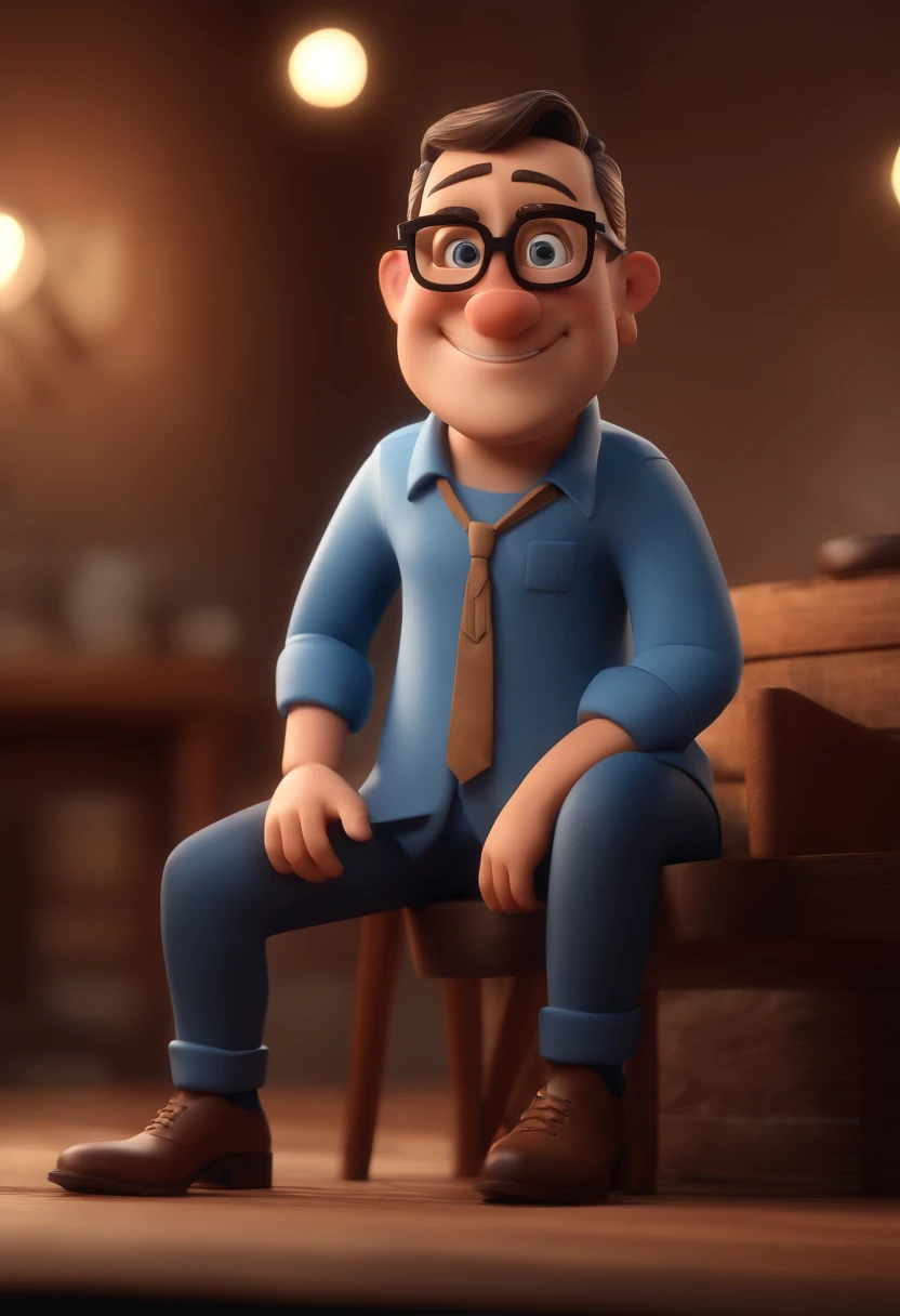 Cartoon character of a man with black glasses and a blue shirt, animation character, Caractere estilizado, animation style rendering, 3D estilizado, Arnold Maya render, 3 d render stylized, toon render keyshot, Personagem 3D, Personagem 3D, 3d rendering stylized, 3 d character render, personagem de desenho animado, Personagem de close up, Pose de personagem, (Estilo Pixar) (master part:1.2) (Bokeh) (best quality) (pele detalhada) (textura detalhada) (8k) (argila) (Cinematic lighting) (foco nítido