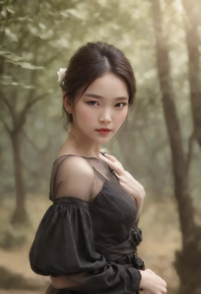 Uma pintura da menina butanesa bonita com cabelo preto longo, Tiny dress, Olhando para o Viewer, uma pintura hiper-realista,  inspirado em Yanjun Cheng, Arte no estilo de Guweiz, Arte 3D digital detalhada, hiper-realista, circunstanciado, Arte bonita UHD 4K, japanese pop surrealism, pintura de bonito