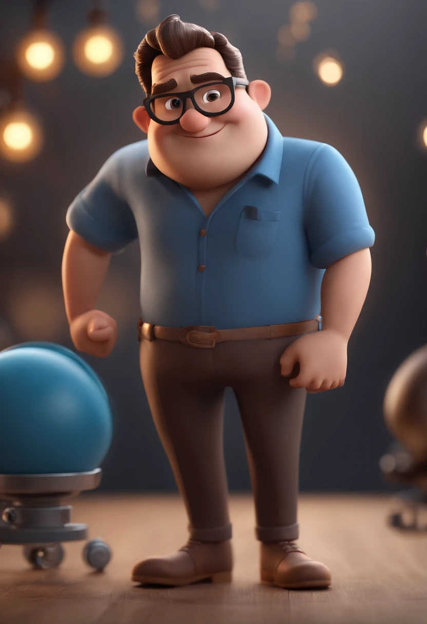 Cartoon character of a man with black glasses and a blue shirt, animation character, Caractere estilizado, animation style rendering, 3D estilizado, Arnold Maya render, 3 d render stylized, toon render keyshot, Personagem 3D, Personagem 3D, 3d rendering stylized, 3 d character render, personagem de desenho animado, Personagem de close up, Pose de personagem, (Estilo Pixar) (master part:1.2) (Bokeh) (best quality) (pele detalhada) (textura detalhada) (8k) (argila) (Cinematic lighting) (foco nítido