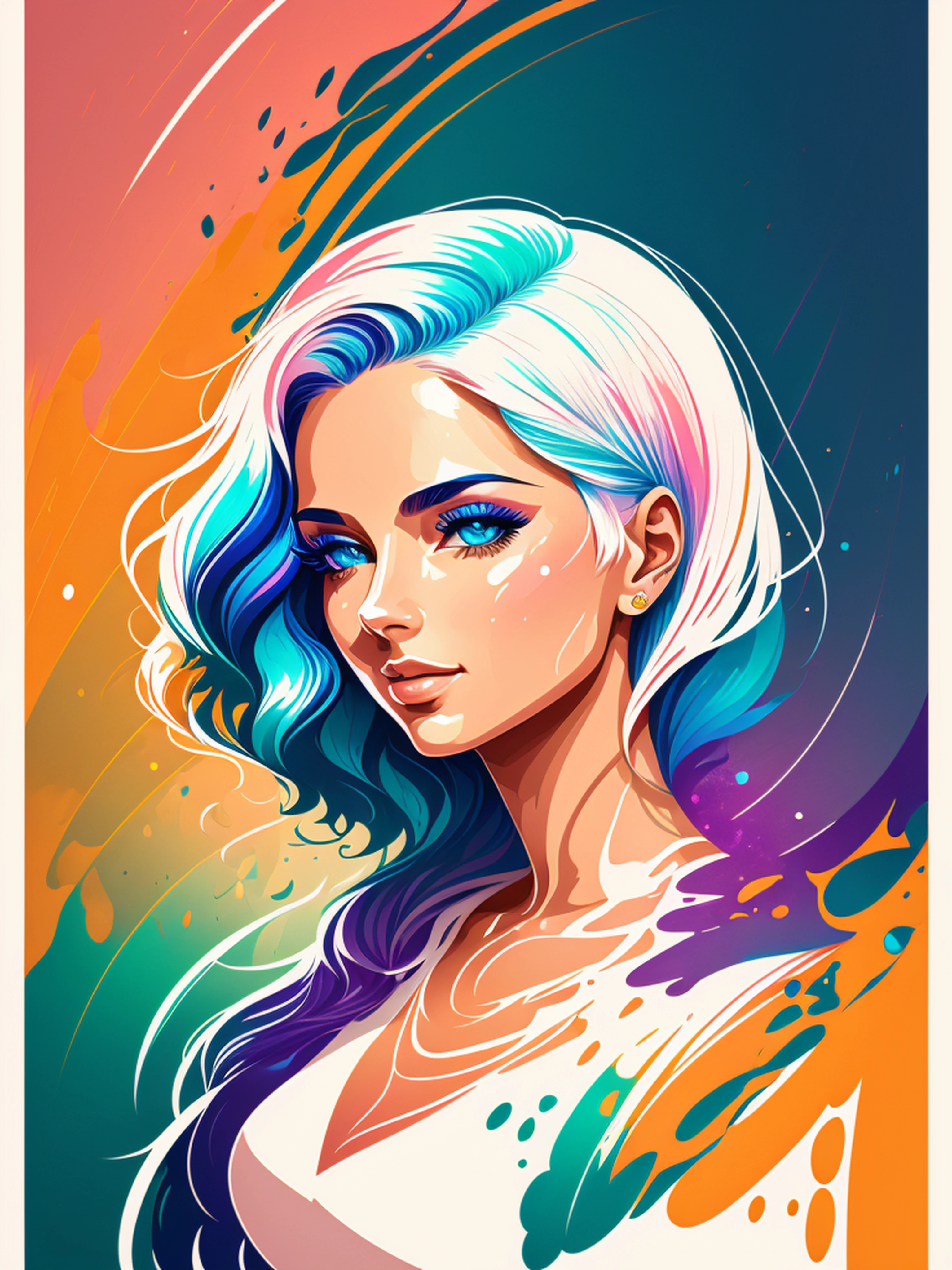 mulher colorido com cabelo longa, um fundo branco, arte vetorial, Vencedor do concurso da Shutterstock, neofauvismo, pintado em aquarelas brilhantes, full-colour illustration, Pintura digital vibrante, estilo de arte vetorial, pintura digital colorida, A Beautiful Vector Art Illustration