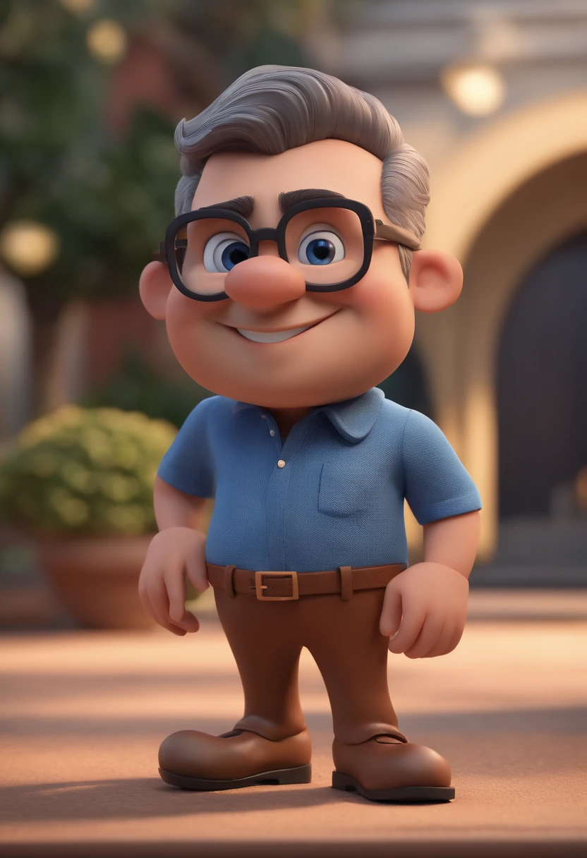 Cartoon character of a man with black glasses and a blue shirt, animation character, Caractere estilizado, animation style rendering, 3D estilizado, Arnold Maya render, 3 d render stylized, toon render keyshot, Personagem 3D, Personagem 3D, 3d rendering stylized, 3 d character render, personagem de desenho animado, Personagem de close up, Pose de personagem, (Estilo Pixar) (master part:1.2) (Bokeh) (best quality) (pele detalhada) (textura detalhada) (8k) (argila) (Cinematic lighting) (foco nítido
