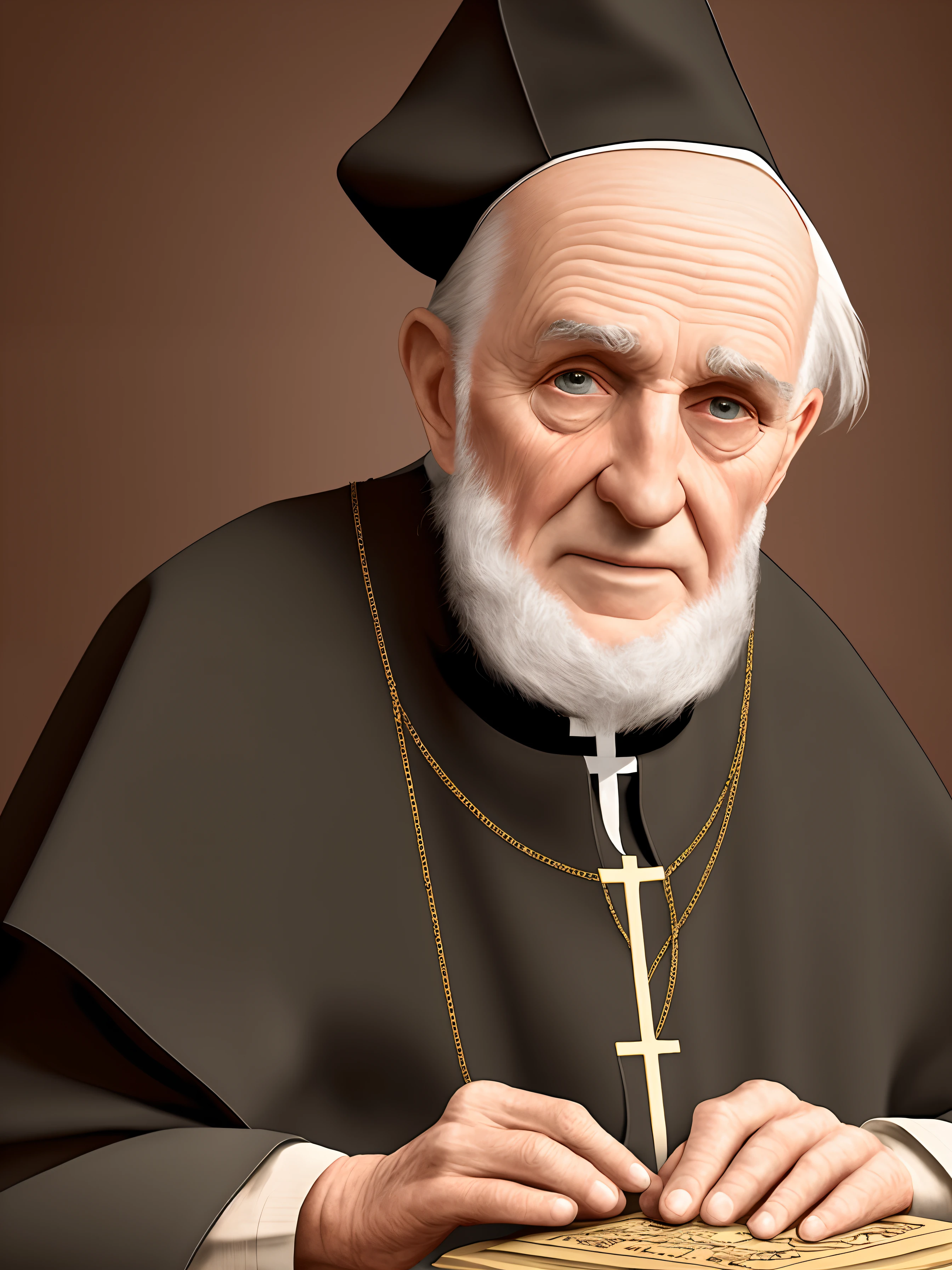 Hyper realistic Catholic old and captivating friar
