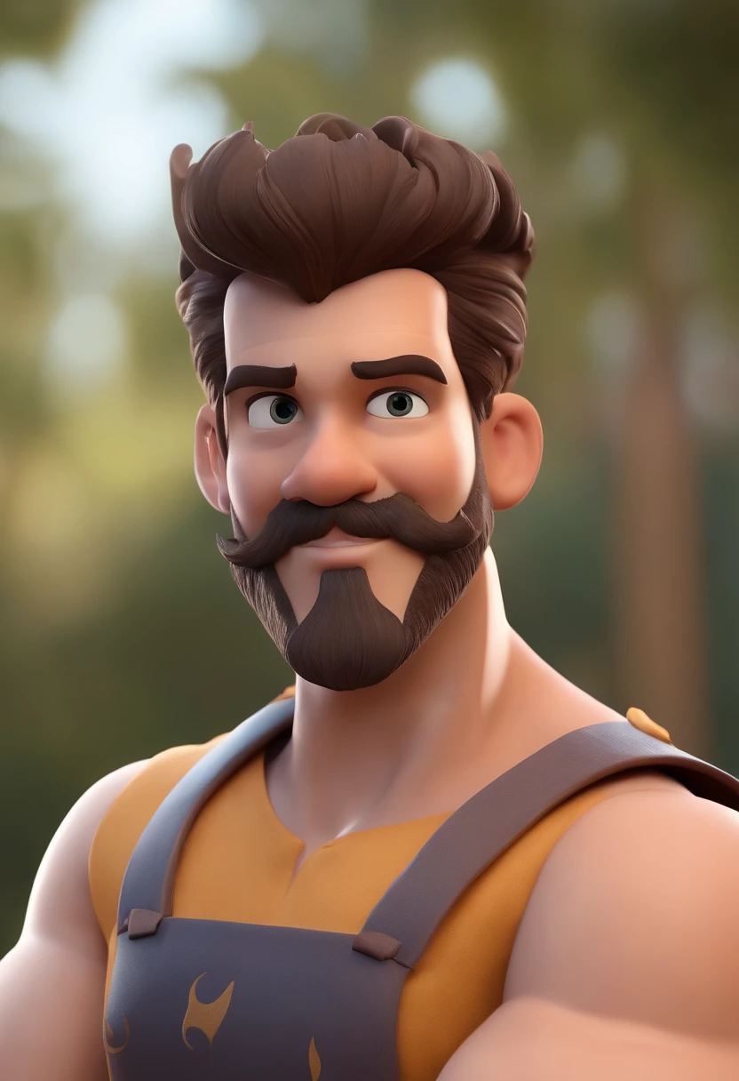 personagem dos desenhos animados de um homem com cabelo penteado do lado, bigode fino e barba grisalha somente no queijo e uma camisa azul, animation character, Caractere estilizado, animation style rendering, 3D estilizado, Arnold Maya render, 3 d render stylized, toon render keyshot, Personagem 3D, Personagem 3D, 3d rendering stylized, 3 d character render, personagem de desenho animado, Personagem de close up, Pose de personagem, (Estilo Pixar) (master part:1.2) (Bokeh) (best quality) (pele detalhada) (textura detalhada) (8k) (argila) (Cinematic lighting) (foco nítido