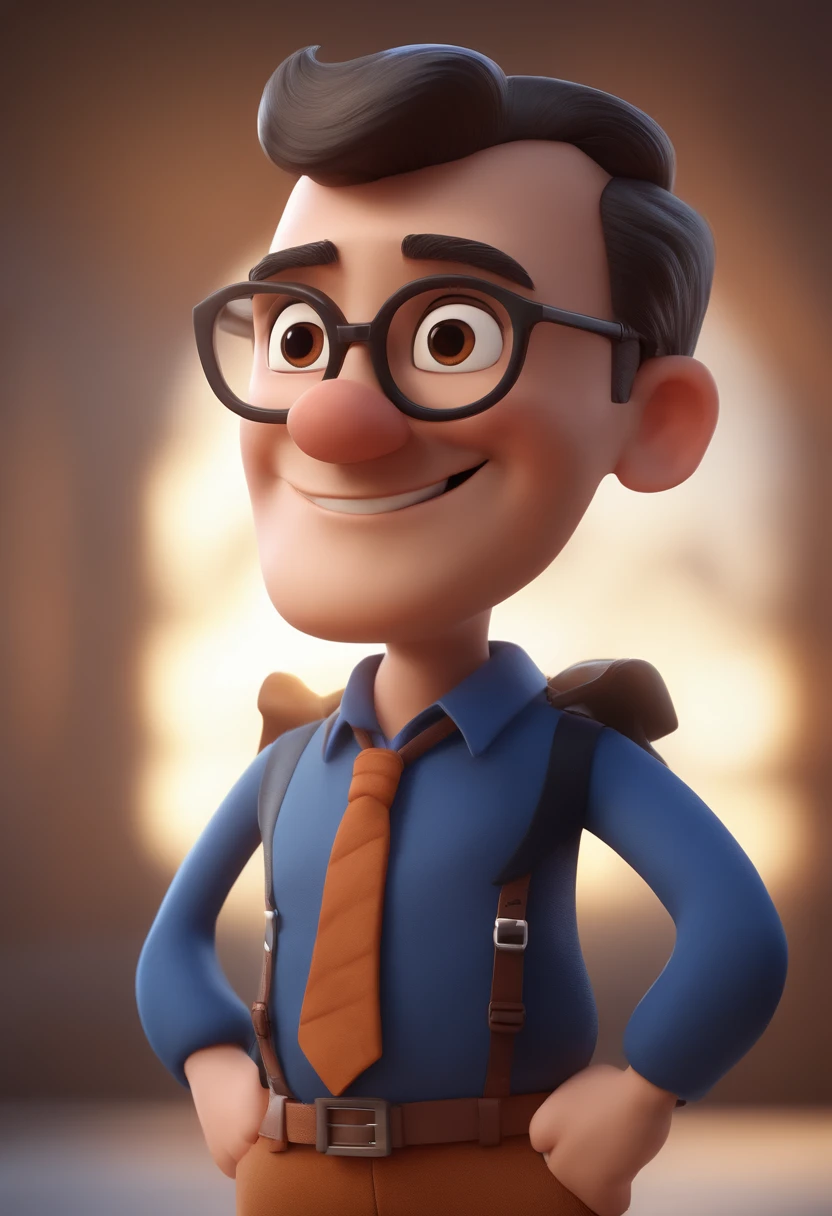 Cartoon character of a man with black glasses and a blue shirt, animation character, Caractere estilizado, animation style rendering, 3D estilizado, Arnold Maya render, 3 d render stylized, toon render keyshot, Personagem 3D, Personagem 3D, 3d rendering stylized, 3 d character render, personagem de desenho animado, Personagem de close up, Pose de personagem, (Estilo Pixar) (master part:1.2) (Bokeh) (best quality) (pele detalhada) (textura detalhada) (8k) (argila) (Cinematic lighting) (foco nítido