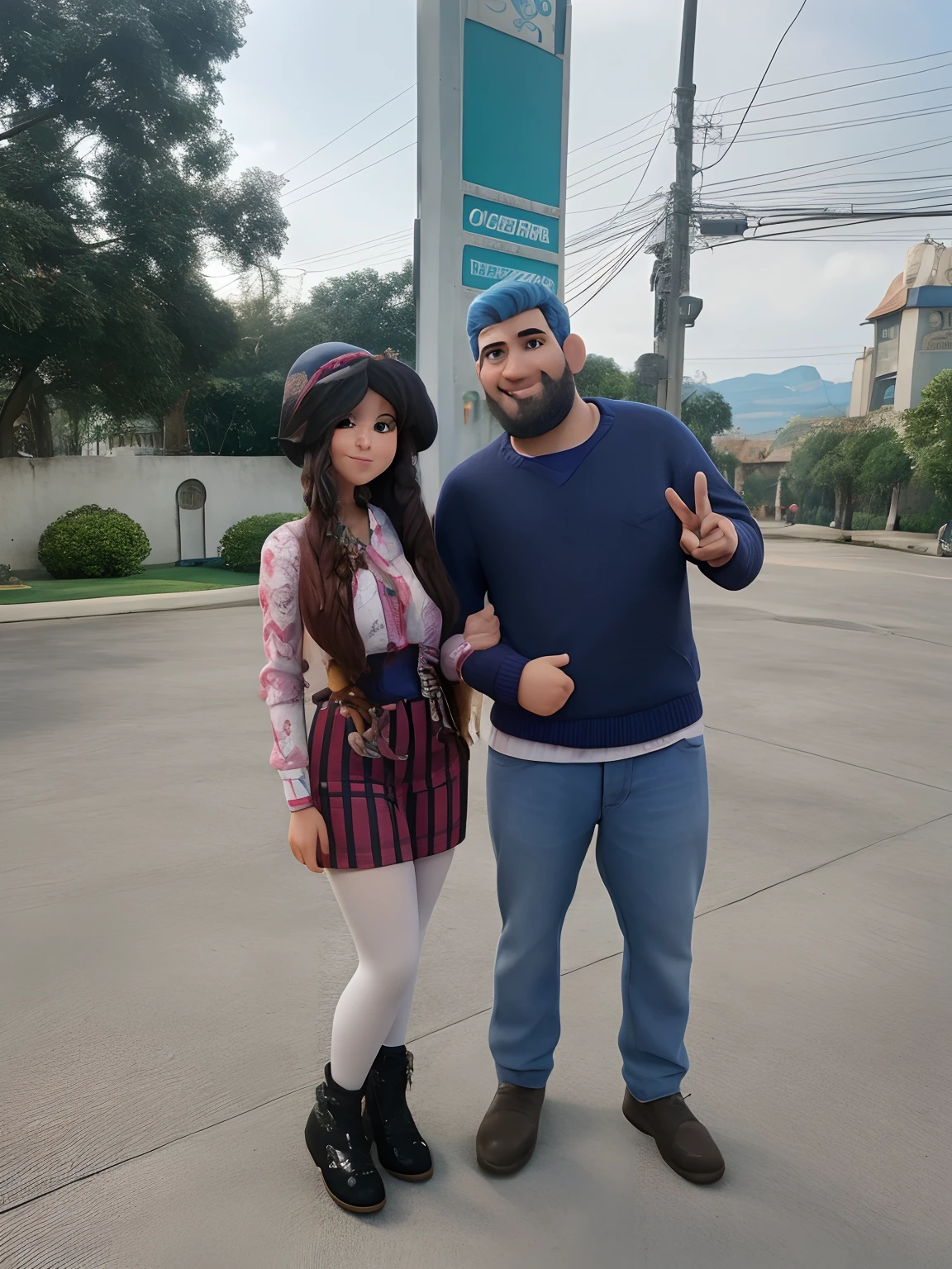 Menina branca e homem moreno estilo Disney Pixar, boa qualidade