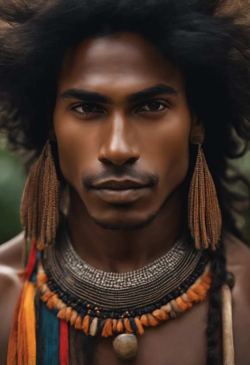 Imagem de um homem cabelo curto, pele parda, Face with indigenous features,