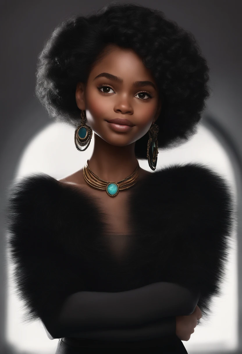 Um filme inspirado na Disney Pixar ( NEGRA JOVEM COM CABELO LONGO CACHEADO PRETO) dentro A cena estar na arte distinta do estilo PIXAR, descolada e estilosa