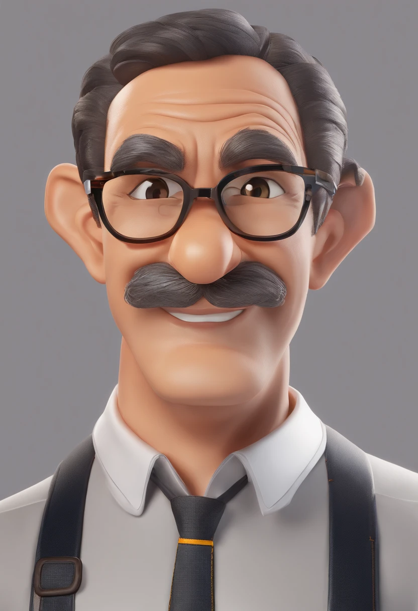 ((best quality)), ((master part)), ((desenhos animados realistas)), ((Personagem perfeito)) - Um retrato frontal meticulosamente detalhado e realista de um homem com cabelo raspado, glasses and a shirt with beautiful textures. O homem olha diretamente para o espectador, Establish a strong and confident presence. The image captures their distinctive facial features, accurately showing the brightness of your eyes and the design of your glasses. The black shirt is rendered with fine details, aumentando o profissionalismo do retrato. Enviado para documentos oficiais, this portrait is presented in impressive 8K UHD resolution, Ensure clarity and unique protection.