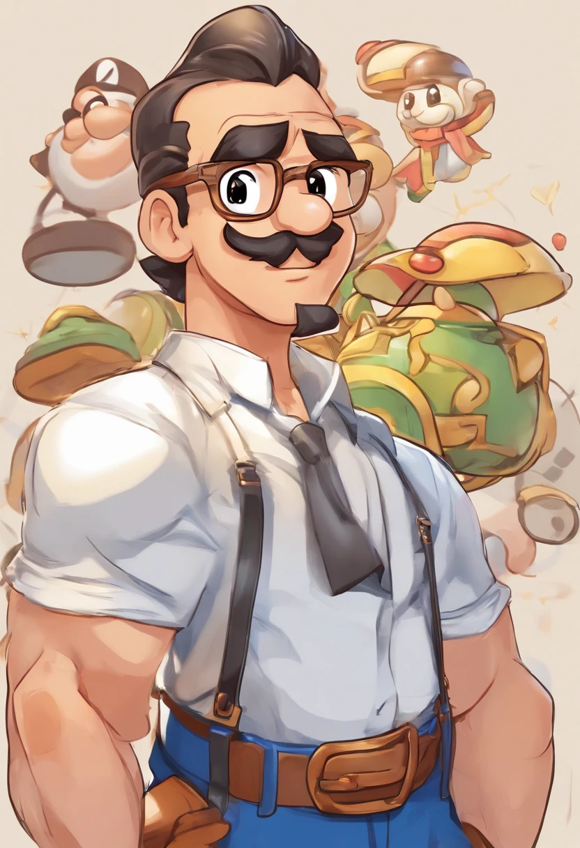 ((best quality)), ((master part)), ((desenhos animados realistas)), ((Personagem perfeito)) - Um retrato frontal meticulosamente detalhado e realista de um homem com cabelo raspado, glasses and a shirt with beautiful textures. O homem olha diretamente para o espectador, Establish a strong and confident presence. The image captures their distinctive facial features, accurately showing the brightness of your eyes and the design of your glasses. The black shirt is rendered with fine details, aumentando o profissionalismo do retrato. Enviado para documentos oficiais, this portrait is presented in impressive 8K UHD resolution, Ensure clarity and unique protection.