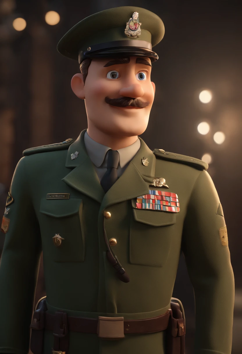 royal uniform in royal blue with red, with crown on 3-pointed head, chestnut hair, sem beard, in a red sports car