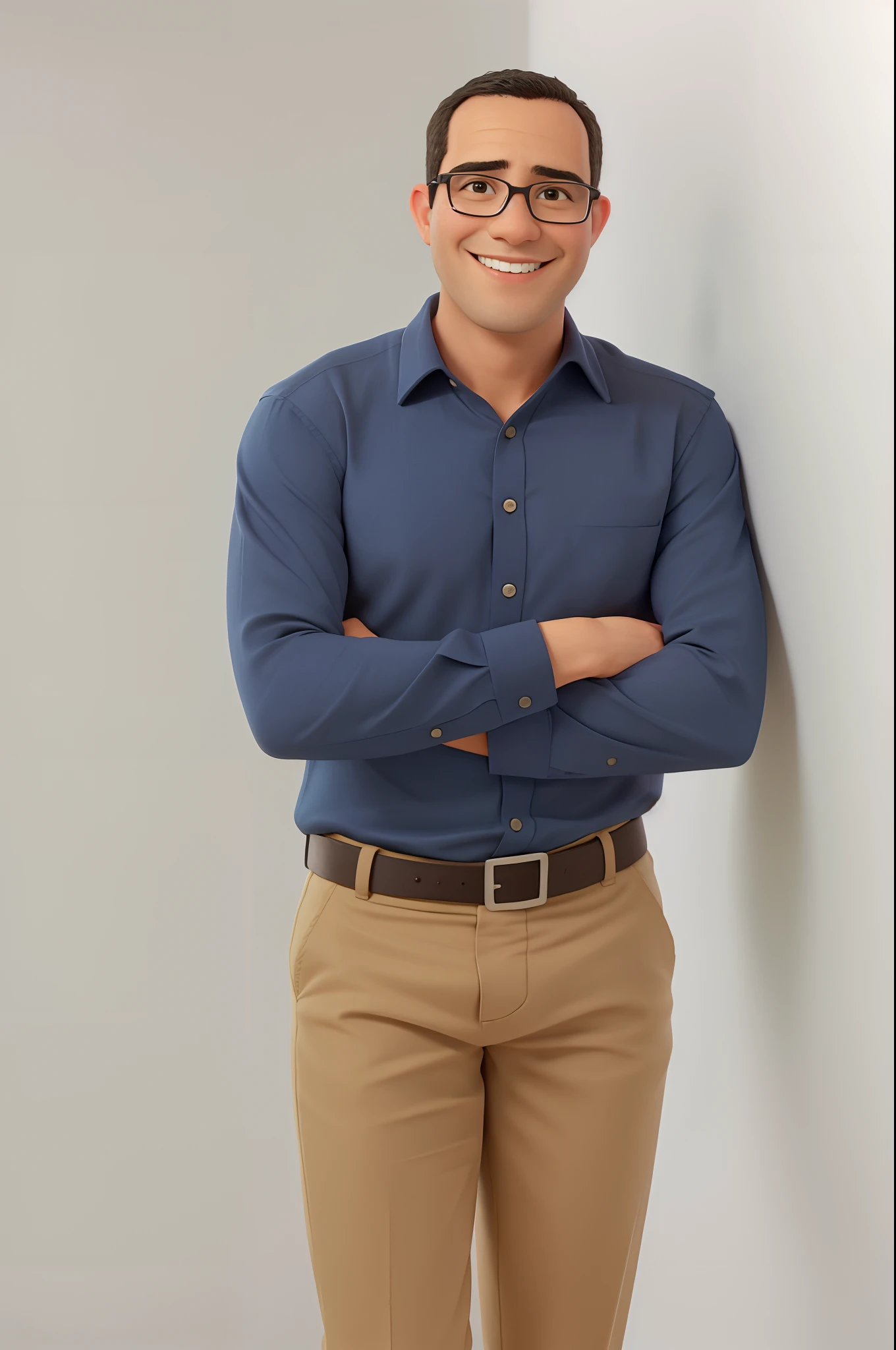 Smiling man in blue shirt and tanned pants standing with arms crossed, fotografia de corpo inteiro, Cristiano Orrillo, foto de retrato de corpo inteiro, full body photgraph, foto de perfil profissional, foto corporativa, Foto de corpo inteiro de Steve, foto de corpo inteiro, imagem profissional, foto comercial, andres rios, foto de corpo inteiro, Foto profissional detalhada, foto de marketing, foto retrato profissional