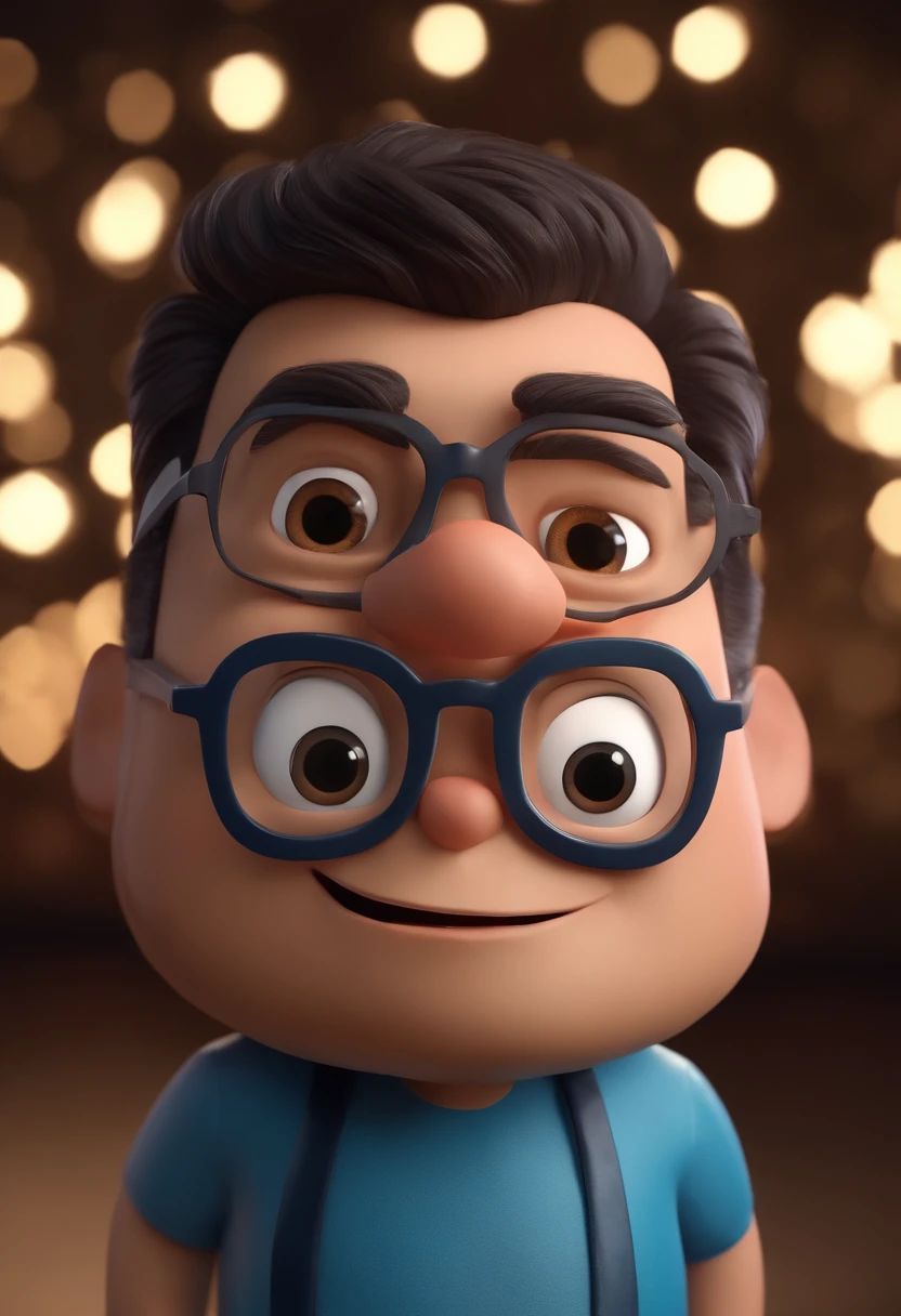 Cartoon character of a man with black glasses and a blue shirt, animation character, Caractere estilizado, animation style rendering, 3D estilizado, Arnold Maya render, 3 d render stylized, toon render keyshot, Personagem 3D, Personagem 3D, 3d rendering stylized, 3 d character render, personagem de desenho animado, Personagem de close up, Pose de personagem, (Estilo Pixar) (master part:1.2) (Bokeh) (best quality) (pele detalhada) (textura detalhada) (8k) (argila) (Cinematic lighting) (foco nítido