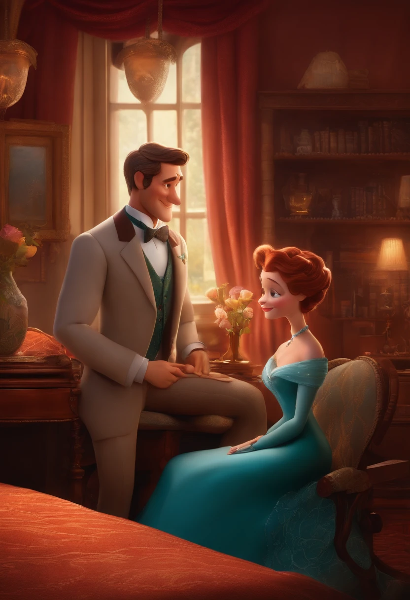 Um retrato bonito e delicado de casal personagem dinney pixar