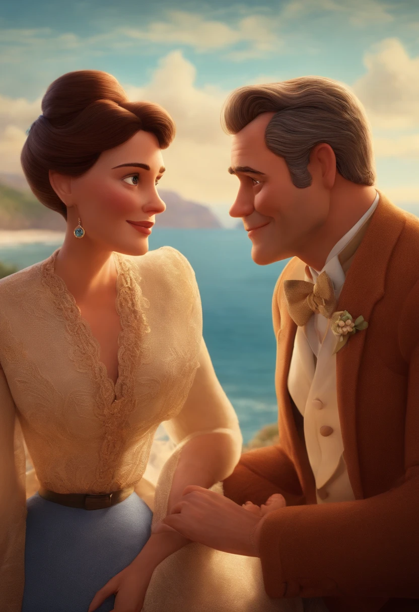 Um retrato bonito e delicado de casal personagem dinney pixar