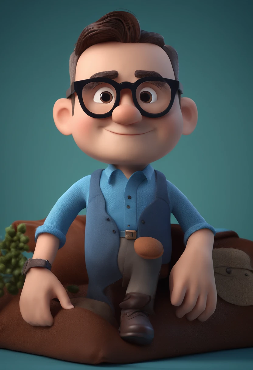 Cartoon character of a man with black glasses and a blue shirt, animation character, Caractere estilizado, animation style rendering, 3D estilizado, Arnold Maya render, 3 d render stylized, toon render keyshot, Personagem 3D, Personagem 3D, 3d rendering stylized, 3 d character render, personagem de desenho animado, Personagem de close up, Pose de personagem,  (Estilo Pixar) (master part:1.2) (Bokeh) (best quality) (pele detalhada) (textura detalhada) (8k) (argila) (Cinematic lighting) (foco nítido