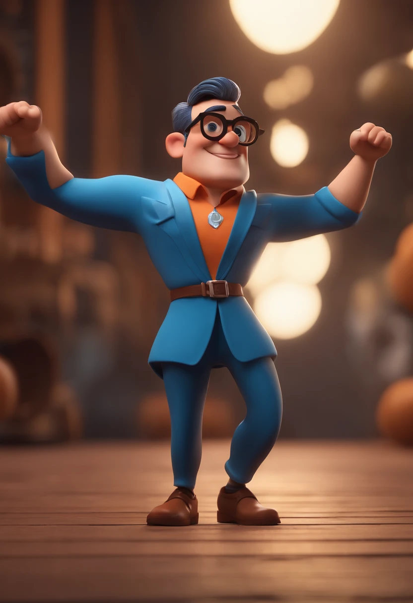 Cartoon character of a man with black glasses and a blue shirt, animation character, Caractere estilizado, animation style rendering, 3D estilizado, Arnold Maya render, 3 d render stylized, toon render keyshot, Personagem 3D, Personagem 3D, 3d rendering stylized, 3 d character render, personagem de desenho animado, Personagem de close up, Pose de personagem, (Estilo Pixar) (master part:1.2) (Bokeh) (best quality) (pele detalhada) (textura detalhada) (8k) (argila) (Cinematic lighting) (foco nítido