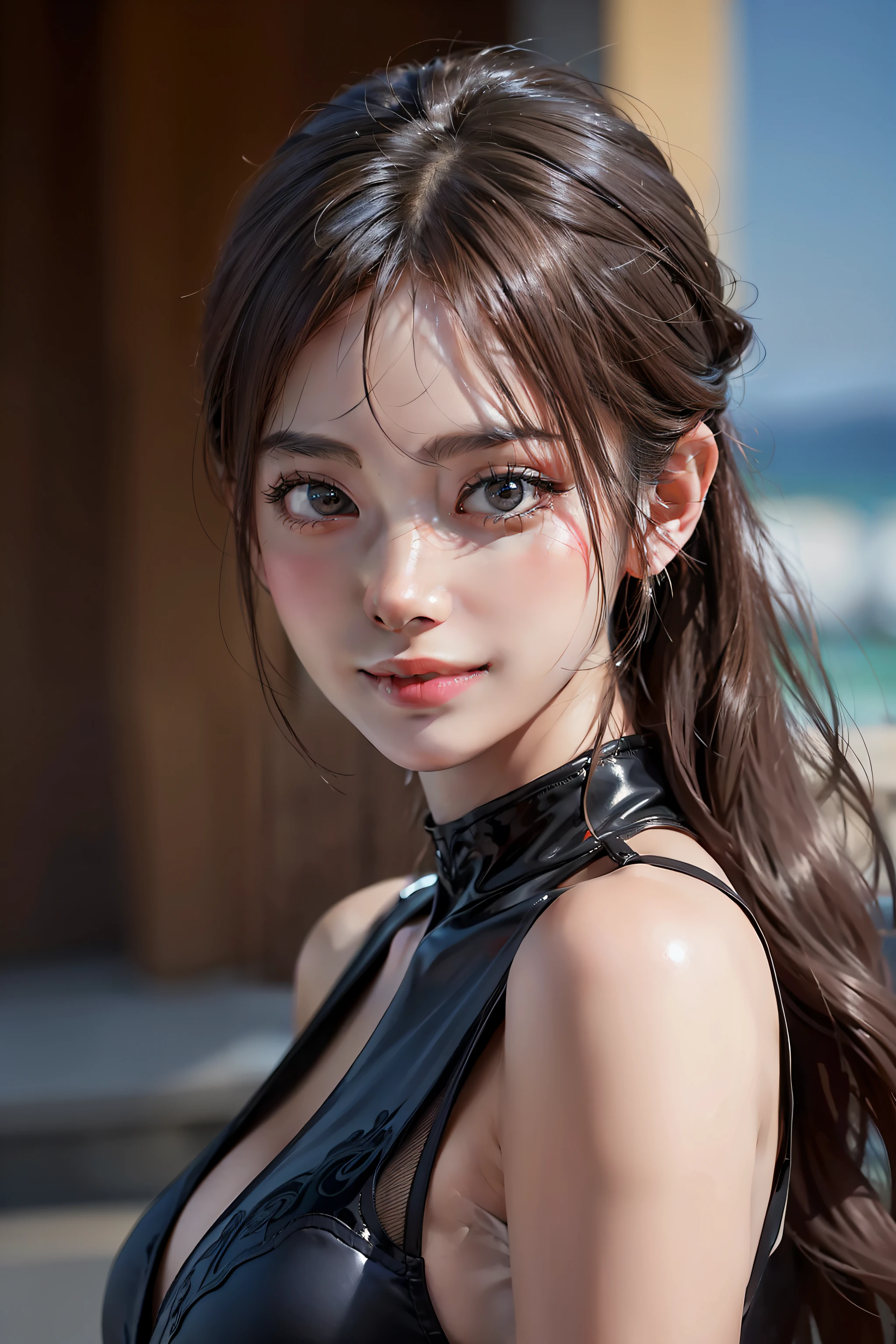 (RAW Photography:1.2)、(photo- realistic:1.4)、(tmasterpiece:1.3)、(beste-Qualit:1.4)、ultra-high-resolution、(detailed eye)、(detailed facial features)、(detailed clothes features)、HDR、8K分辨率、solofocus、bangss、Skin tightening、(shinny skin)、(Slender girl)、dream-like、 (Extreme detail)、Confirmation of commentary、Request for commentary、landscapes、without text、 Virtual Girl-Aim、 1girl in、body complet、 cute-cute、innocence、 (a smile)、Black eye