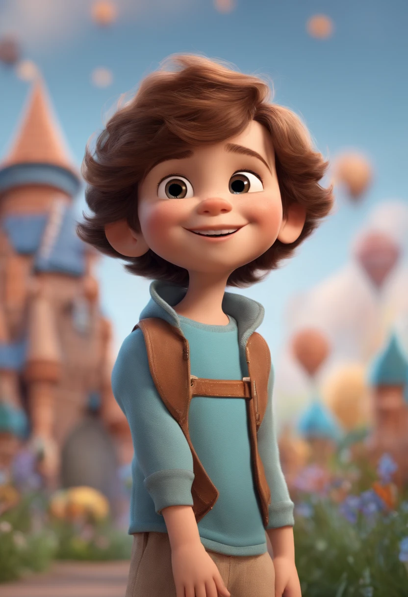 a happy cute ??? standing short hair, vestindo uma fantasia espacial, , fundo branco, barnet, tom, Estilo Pixar, ..3d, desenhos animados, rosto detalhado, asymmetrical 16k