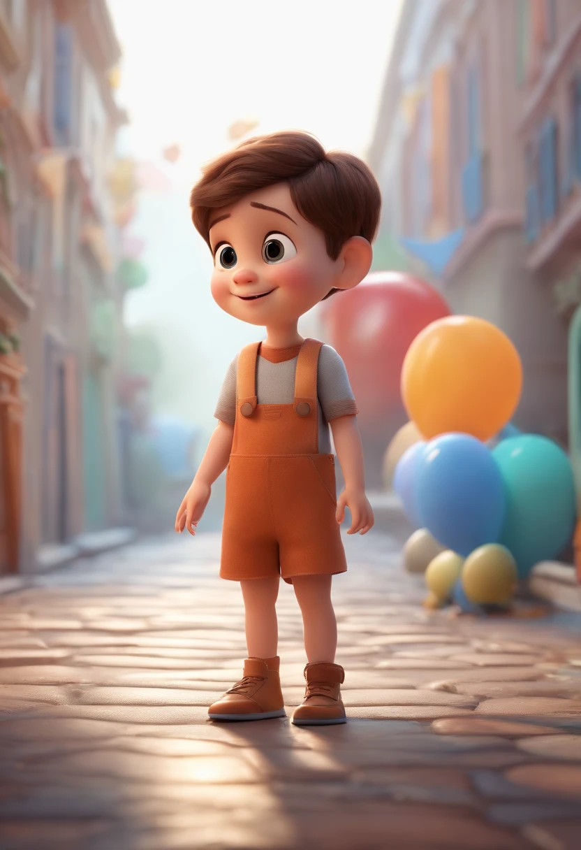 a happy cute kid standing short hair, vestindo uma fantasia espacial, , fundo branco, barnet, toon, estilo pixar, 3d, desenhos animados, rosto detalhado, asymmetrical 16k