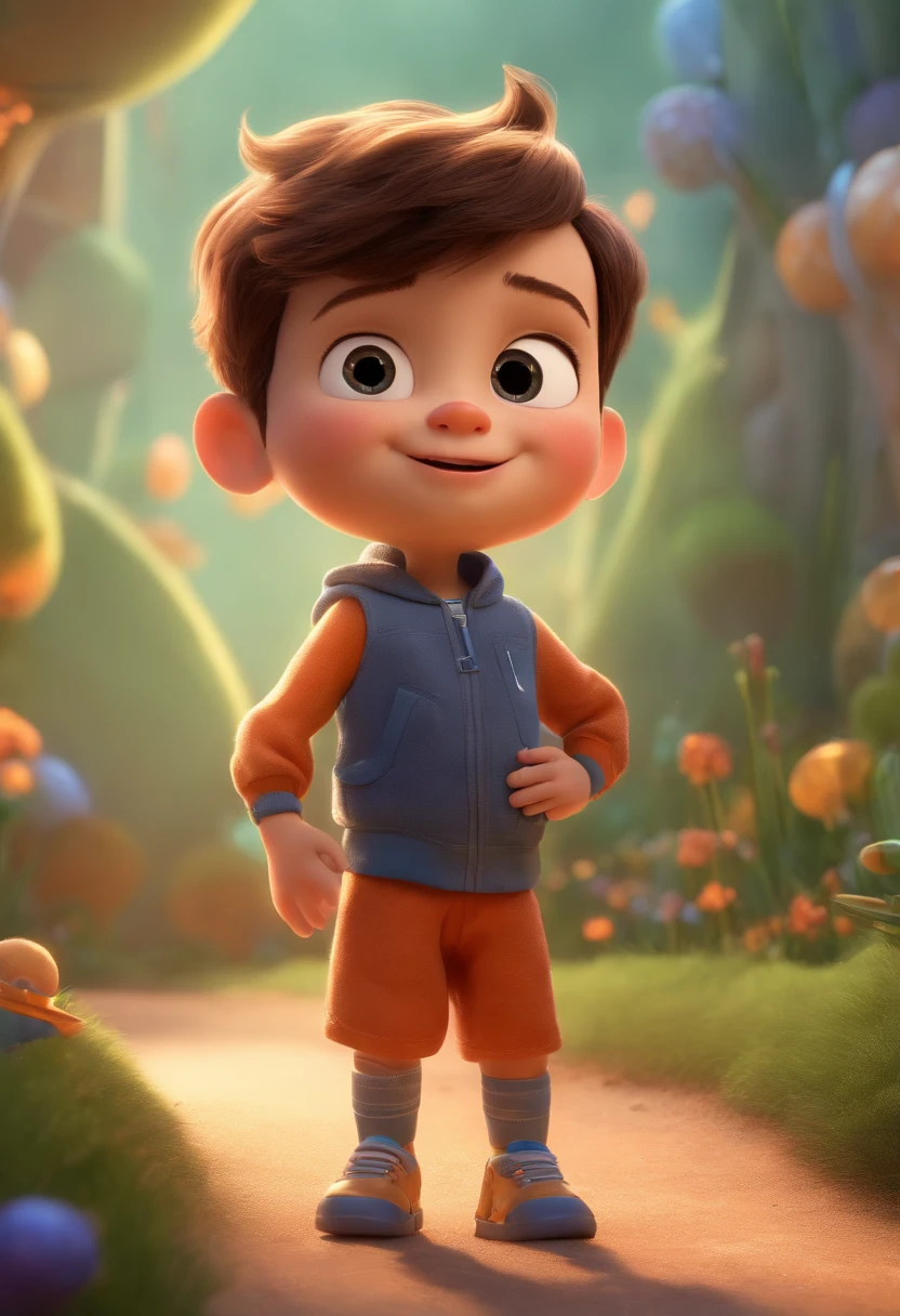 a happy cute kid standing short hair, vestindo uma fantasia espacial, , fundo branco, barnet, Tom, Estilo Pixar, ....3d, desenhos animados, rosto detalhado, asymmetrical 16k