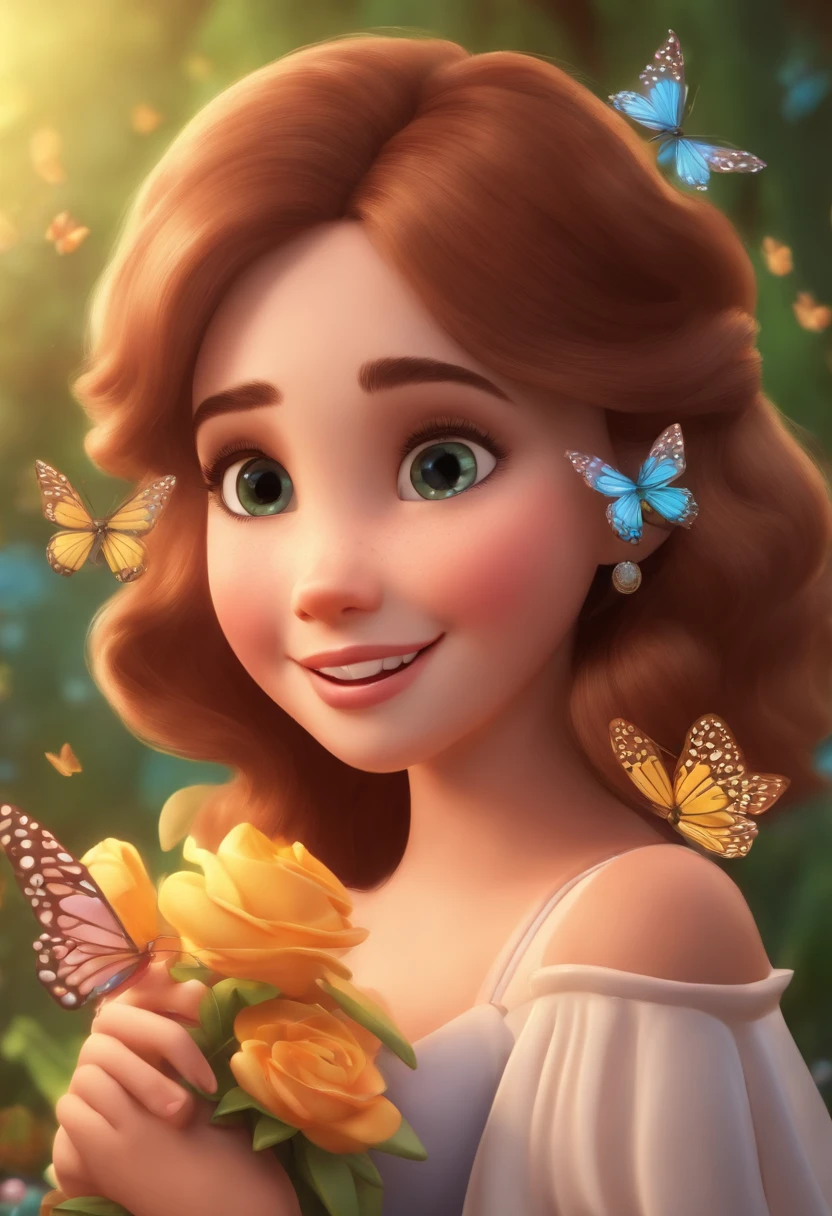 a happy cute girl with medium hair, wearing a princess costume, butterflies background, Pixar style, .... 3D, Cartoon, Detailed Face, Asymmetrical 16K
INFORMATION