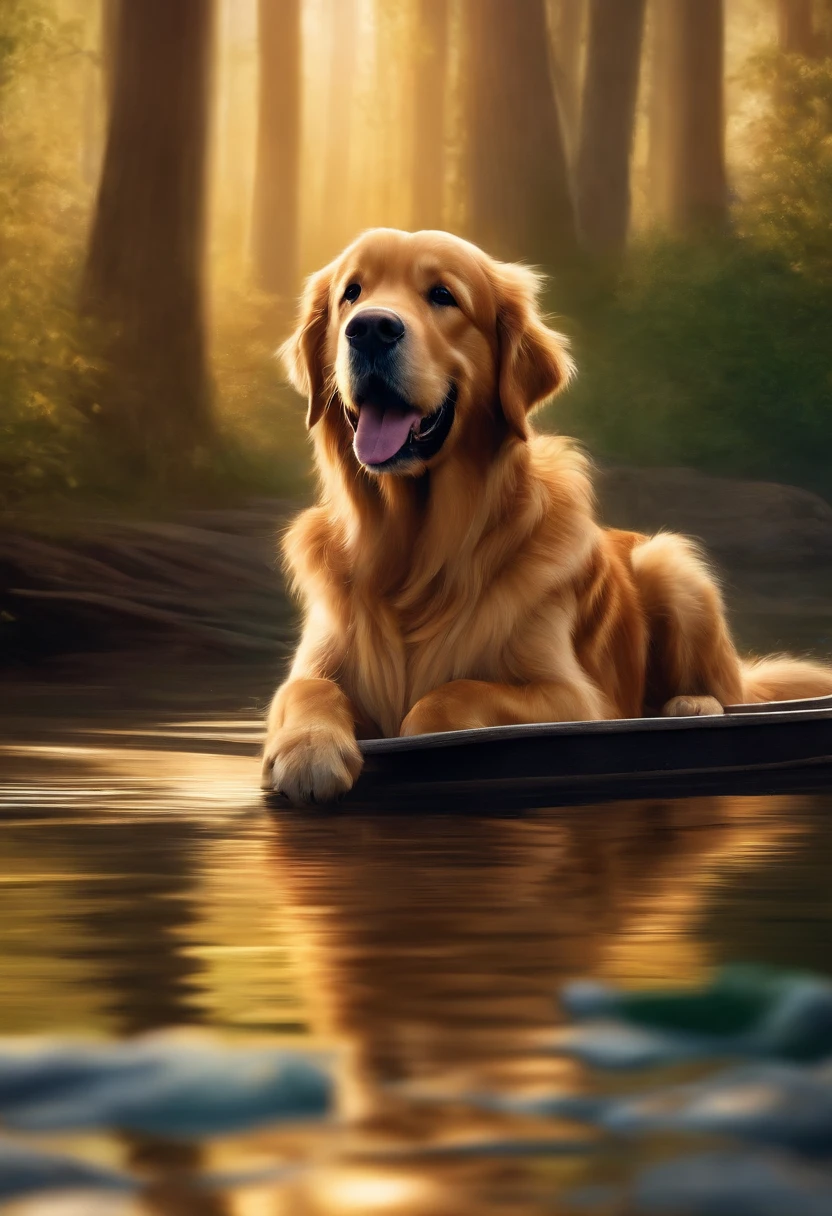 Gere imagem de um golden retriever no estilo poster Disney Pixar