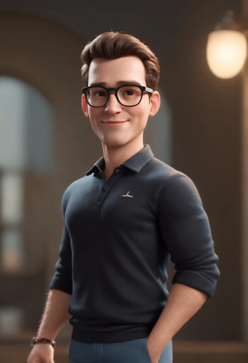 Cartoon character of a man wearing black glasses and a black shirt, Barbado, careca, um personagem animado, Caractere estilizado, animation style rendering, 3D estilizado, Arnold Maya render, 3 d render stylized, toon render keyshot, Personagem 3D, Personagem 3D, 3d rendering stylized, 3 d character render, personagem de desenho animado, Personagem de close up, Pose de personagem, (Estilo Pixar) (master part:1.2) (Bokeh) (best quality) (pele detalhada) (textura detalhada) (8k) (argila) (Cinematic lighting) (foco nítido
