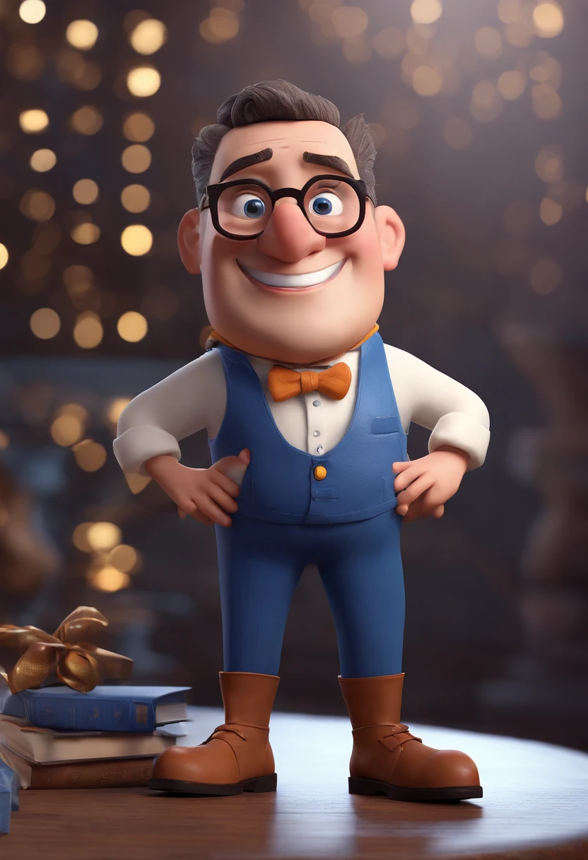 Cartoon character of a man with black glasses and a blue shirt, animation character, Caractere estilizado, animation style rendering, 3D estilizado, Arnold Maya render, 3 d render stylized, toon render keyshot, Personagem 3D, Personagem 3D, 3d rendering stylized, 3 d character render, personagem de desenho animado, Personagem de close up, Pose de personagem, (Estilo Pixar) (master part:1.2) (Bokeh) (best quality) (pele detalhada) (textura detalhada) (8k) (argila) (Cinematic lighting) (foco nítido