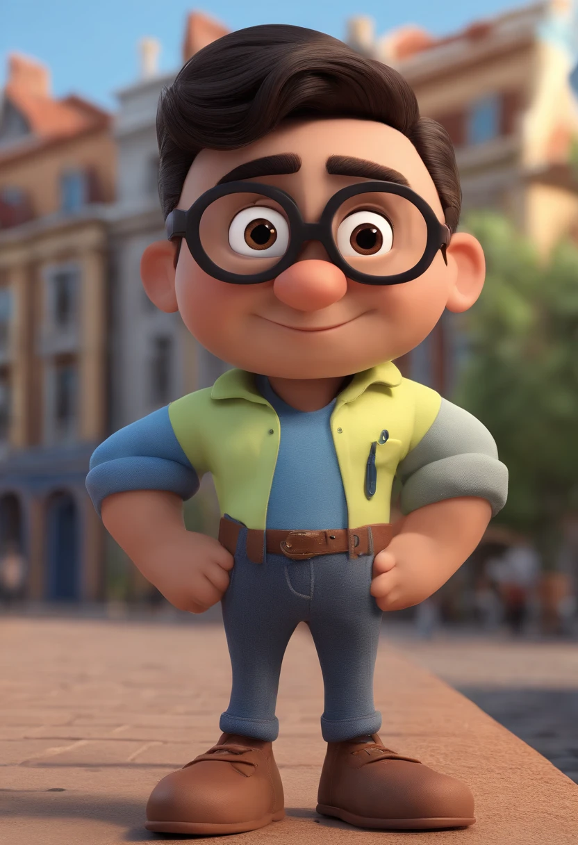 Cartoon character of a man with black glasses and a blue shirt, animation character, Caractere estilizado, animation style rendering, 3D estilizado, Arnold Maya render, 3 d render stylized, toon render keyshot, Personagem 3D, Personagem 3D, 3d rendering stylized, 3 d character render, personagem de desenho animado, Personagem de close up, Pose de personagem, (Estilo Pixar) (master part:1.2) (Bokeh) (best quality) (pele detalhada) (textura detalhada) (8k) (argila) (Cinematic lighting) (foco nítido
