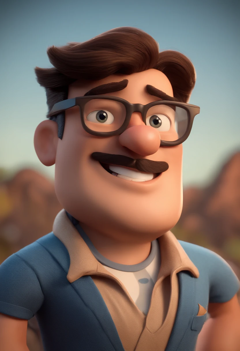 Cartoon character of a man without glasses, cabelo castanho claro e uma camisa azul, animation character, Caractere estilizado, animation style rendering, 3D estilizado, Arnold Maya render, 3 d render stylized, toon render keyshot, Personagem 3D, Personagem 3D, 3d rendering stylized, 3 d character render, personagem de desenho animado, Personagem de close up, Pose de personagem,  (Estilo Pixar) (master part:1.2) (Bokeh) (best quality) (pele detalhada) (textura detalhada) (8k) (argila) (Cinematic lighting) (foco nítido