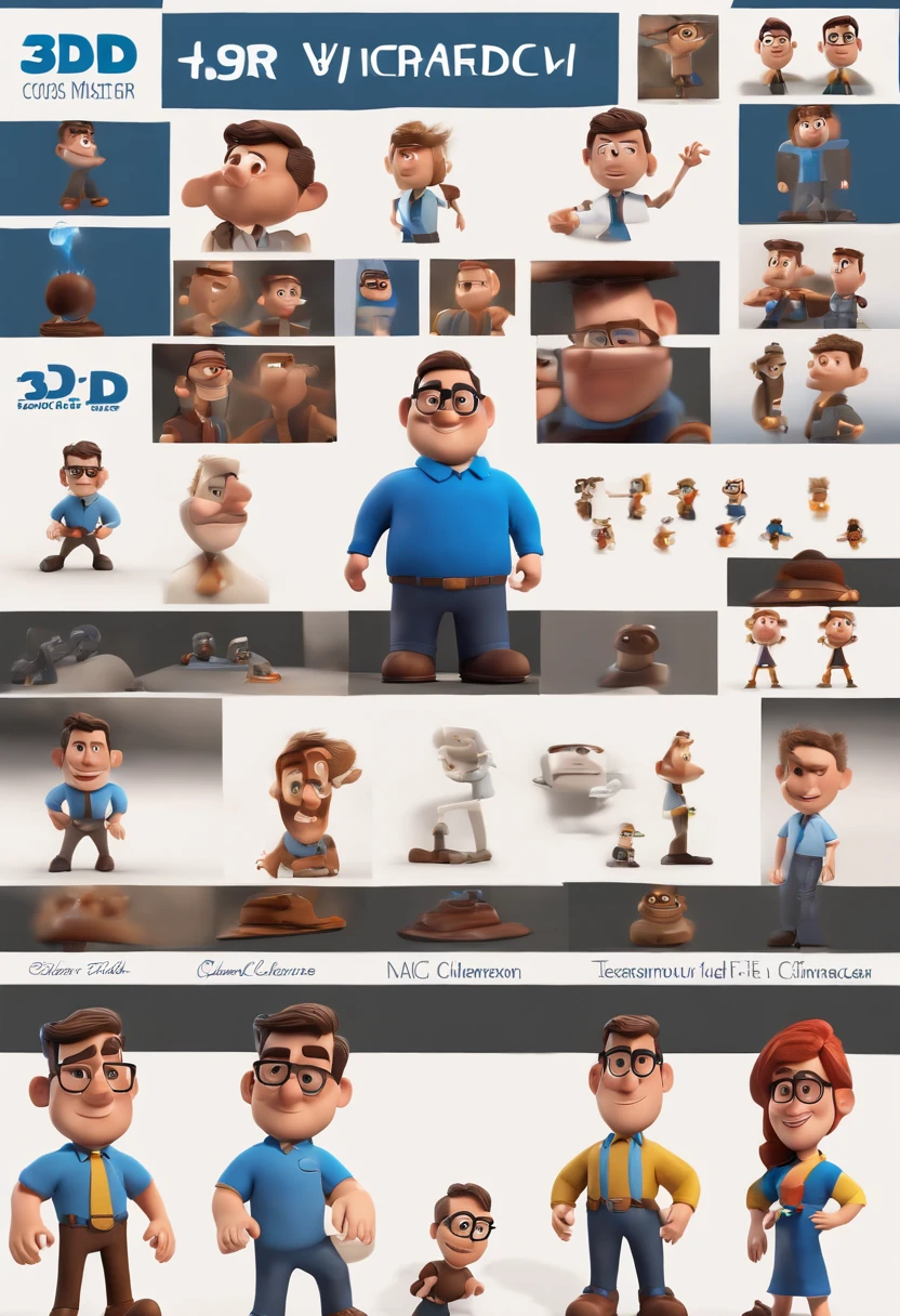 Cartoon character of a man with black glasses and a blue shirt, animation character, Caractere estilizado, animation style rendering, 3D estilizado, Arnold Maya render, 3 d render stylized, toon render keyshot, Personagem 3D, Personagem 3D, 3d rendering stylized, 3 d character render, personagem de desenho animado, Personagem de close up, Pose de personagem,  (Estilo Pixar) (master part:1.2) (Bokeh) (best quality) (pele detalhada) (textura detalhada) (8k) (argila) (Cinematic lighting) (foco nítido