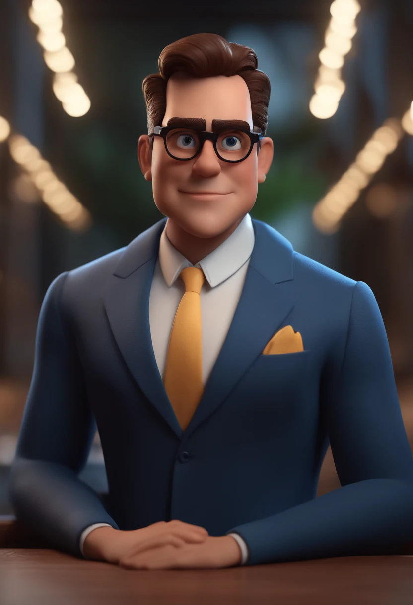 Cartoon character of a man with black glasses and a blue shirt, animation character, Caractere estilizado, animation style rendering, 3D estilizado, Arnold Maya render, 3 d render stylized, toon render keyshot, Personagem 3D, Personagem 3D, 3d rendering stylized, 3 d character render, personagem de desenho animado, Personagem de close up, Pose de personagem, (Estilo Pixar) (master part:1.2) (Bokeh) (best quality) (pele detalhada) (textura detalhada) (8k) (argila) (Cinematic lighting) (foco nítido