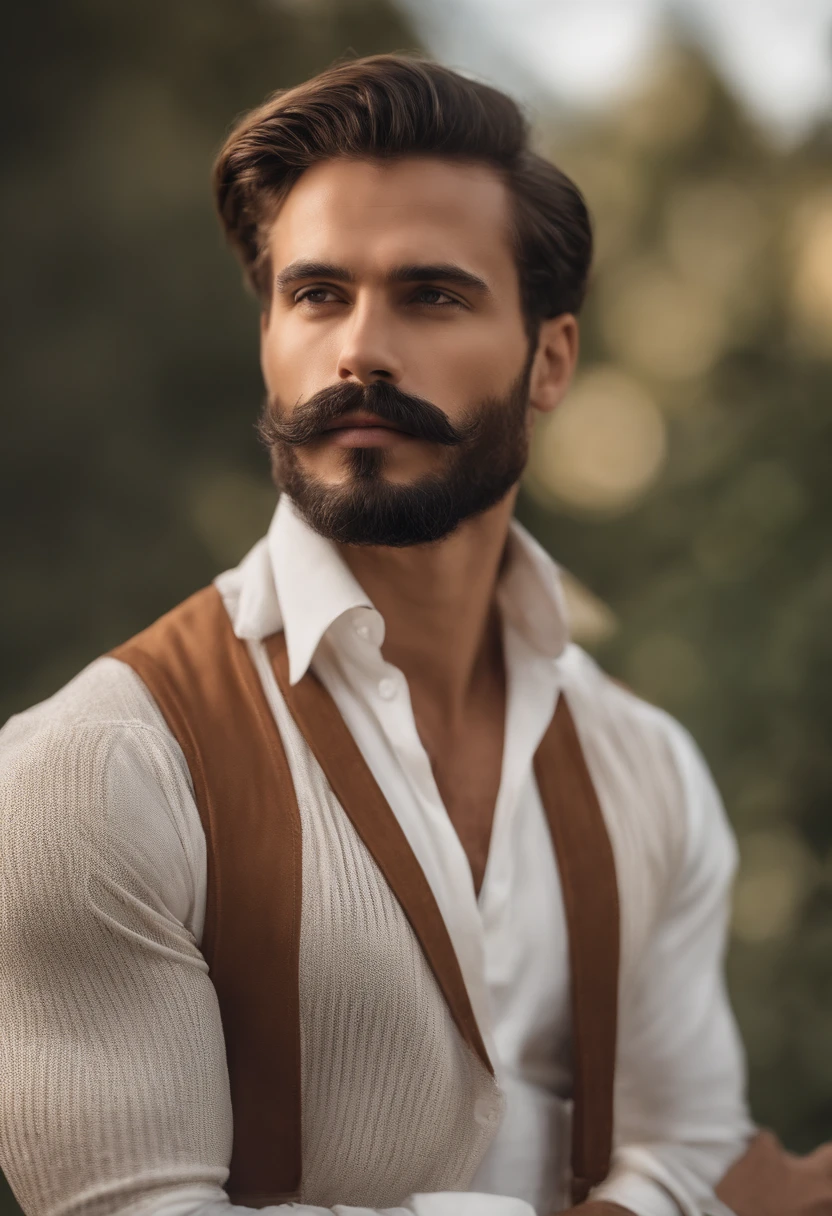 Homem brasileiro musculoso com barba e bigode na camisa branca, best quality,4k,8k,homem muito atraente com barba, pelos faciais bem cuidados, FOFO, breath-taking, Realista, imagem ultrarrealista, Bigode Natural, macho velho,foto retrato suave 8 k, retrato muito detalhado, bigode grosso, estilo hiper-realista, barba fina e brilhante, pelos faciais curtos, Bartstoppeln, FOFO, rosto detalhado, retrato ultra realista, cabelos grisalhos,terno elegante, boca aberta,