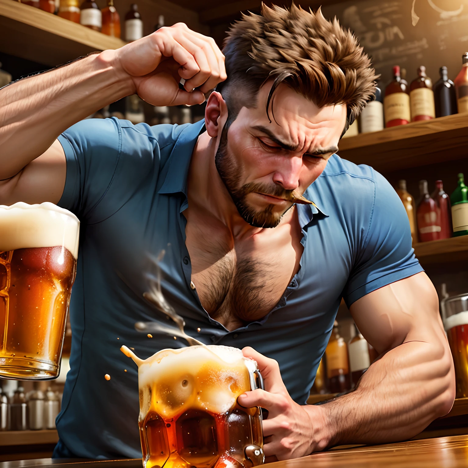 there is a man sitting at a table with a bottle of beer and a cigarette, drinking and smoking, bottles of alcohol next to him, drinking beer, drinking a beer, holding beer bottles, looks like jerma985, 2 3 years old, 2 2 years old, 21 years old, 2 8 years old, profile picture 1024px