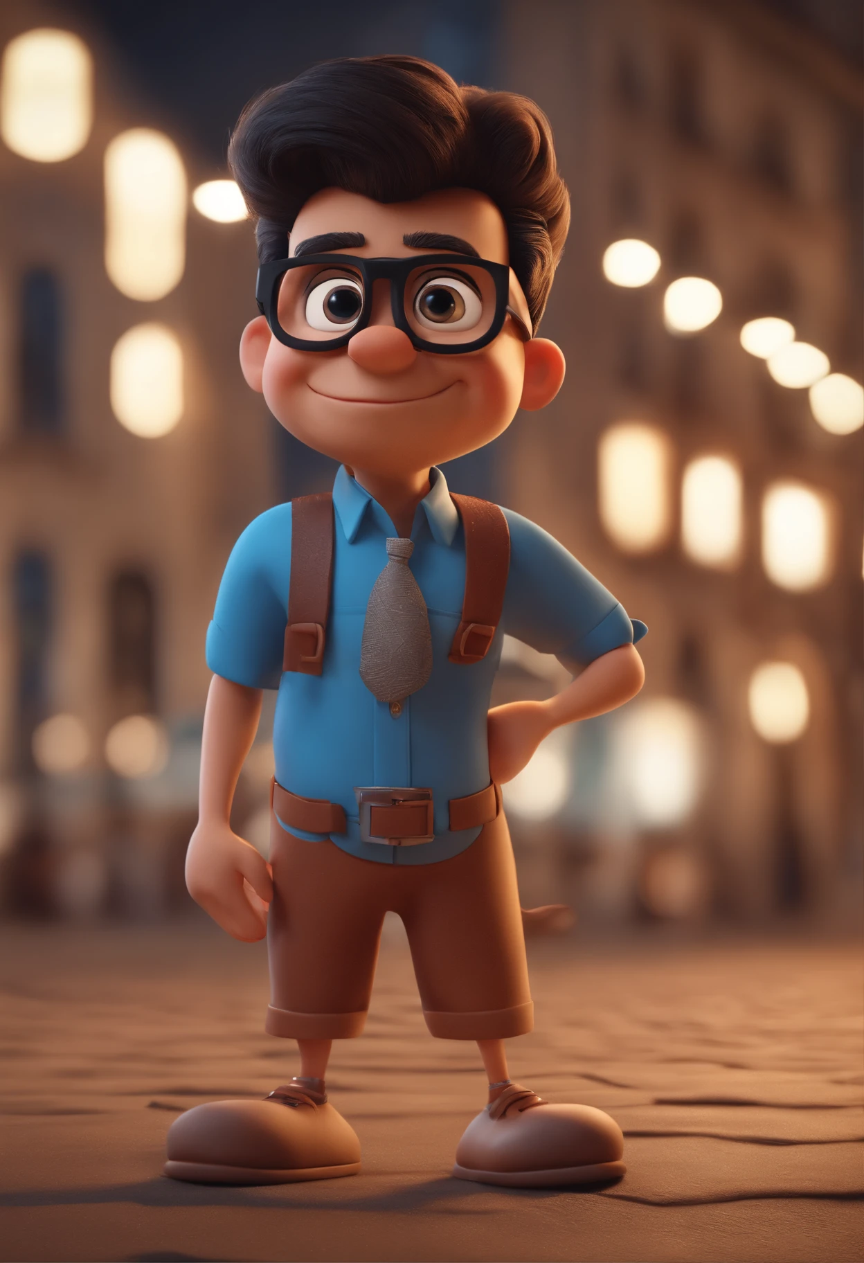 Cartoon character of a man with black glasses and a blue shirt, animation character, Caractere estilizado, animation style rendering, 3D estilizado, Arnold Maya render, 3 d render stylized, toon render keyshot, Personagem 3D, Personagem 3D, 3d rendering stylized, 3 d character render, personagem de desenho animado, Personagem de close up, Pose de personagem, (Estilo Pixar) (master part:1.2) (Bokeh) (best quality) (pele detalhada) (textura detalhada) (8k) (argila) (Cinematic lighting) (foco nítido. Vestido a camisa do Flamengo