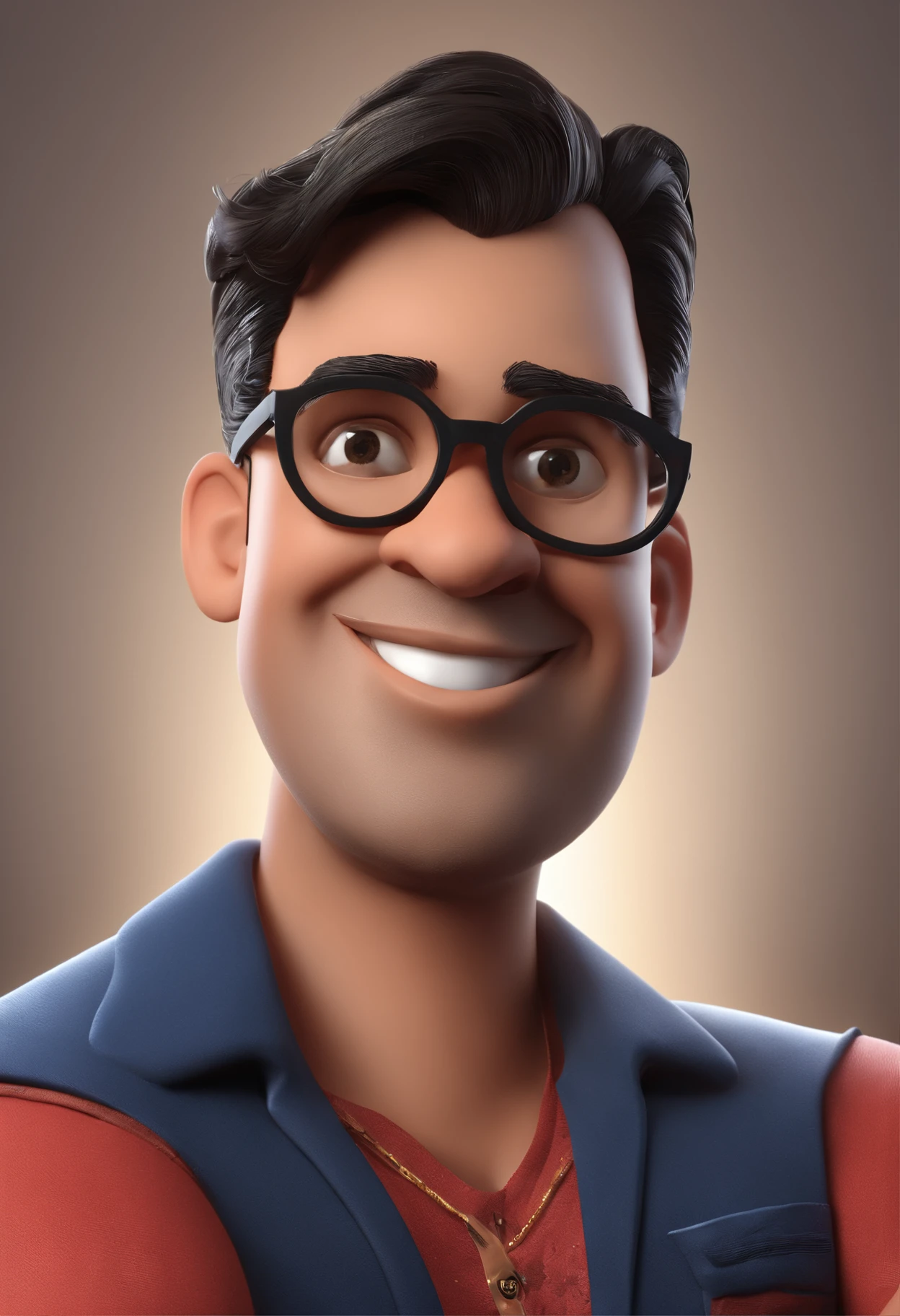 Cartoon character of a man with black glasses and a blue shirt, animation character, Caractere estilizado, animation style rendering, 3D estilizado, Arnold Maya render, 3 d render stylized, toon render keyshot, Personagem 3D, Personagem 3D, 3d rendering stylized, 3 d character render, personagem de desenho animado, Personagem de close up, Pose de personagem, (Estilo Pixar) (master part:1.2) (Bokeh) (best quality) (pele detalhada) (textura detalhada) (8k) (argila) (Cinematic lighting) (foco nítido. Vestido a camisa do Flamengo
