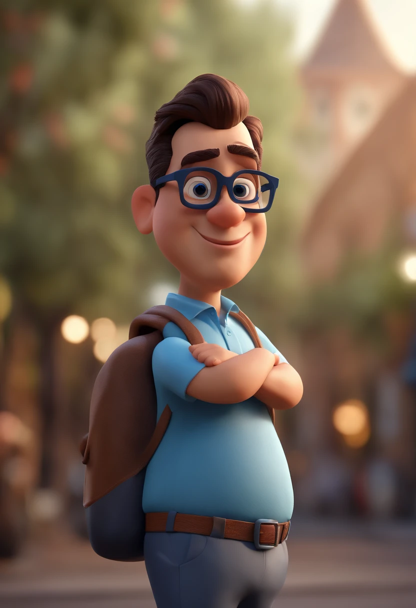 Cartoon character of a man with black glasses and a blue shirt, animation character, Caractere estilizado, animation style rendering, 3D estilizado, Arnold Maya render, 3 d render stylized, toon render keyshot, Personagem 3D, Personagem 3D, 3d rendering stylized, 3 d character render, personagem de desenho animado, Personagem de close up, Pose de personagem, (Estilo Pixar) (master part:1.2) (Bokeh) (best quality) (pele detalhada) (textura detalhada) (8k) (argila) (Cinematic lighting) (foco nítido
